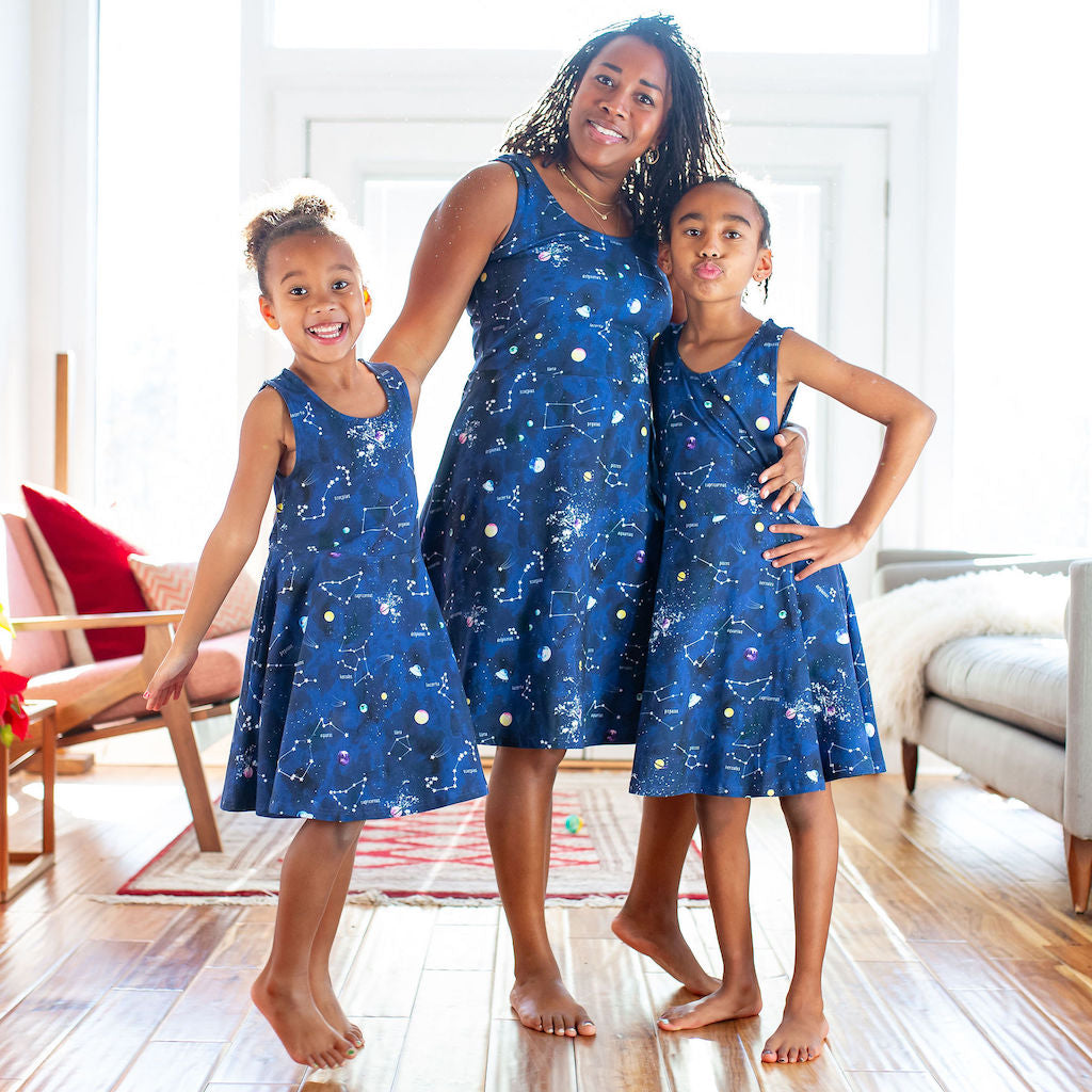 "Cosmic Compass" Constellations Adult Sleeveless Dress with Pockets