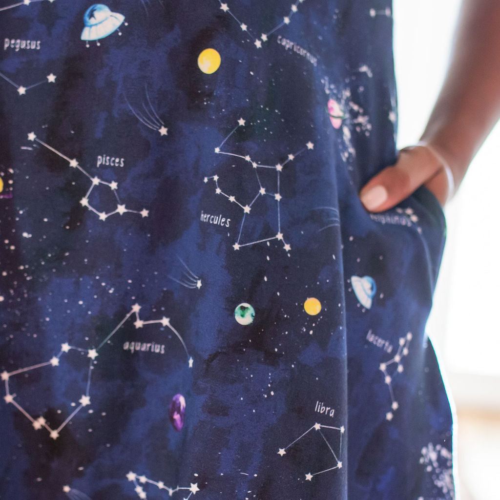"Cosmic Compass" Constellations Adult Sleeveless Dress with Pockets