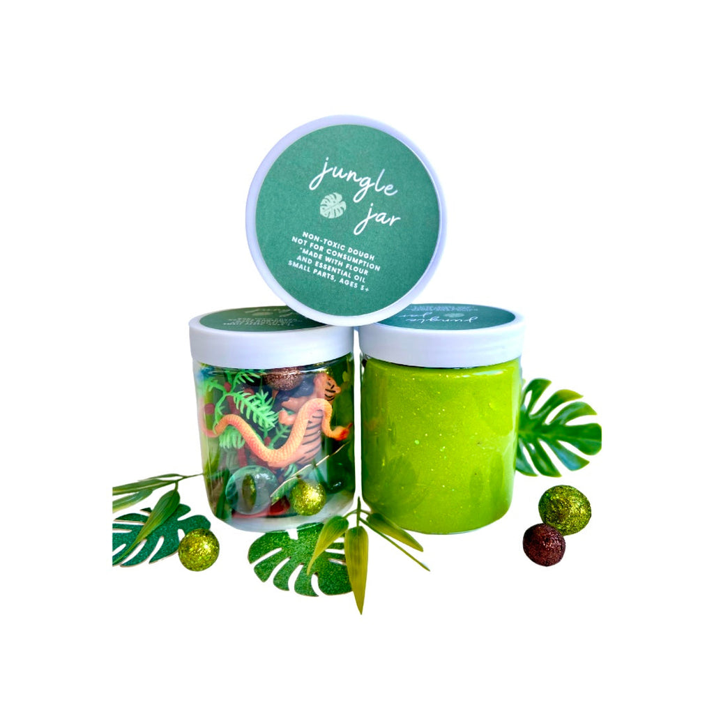 Jungle and Safari Animals Playdough Kit | Themed Trinkets and Natural Playdough Jar for Shared Play