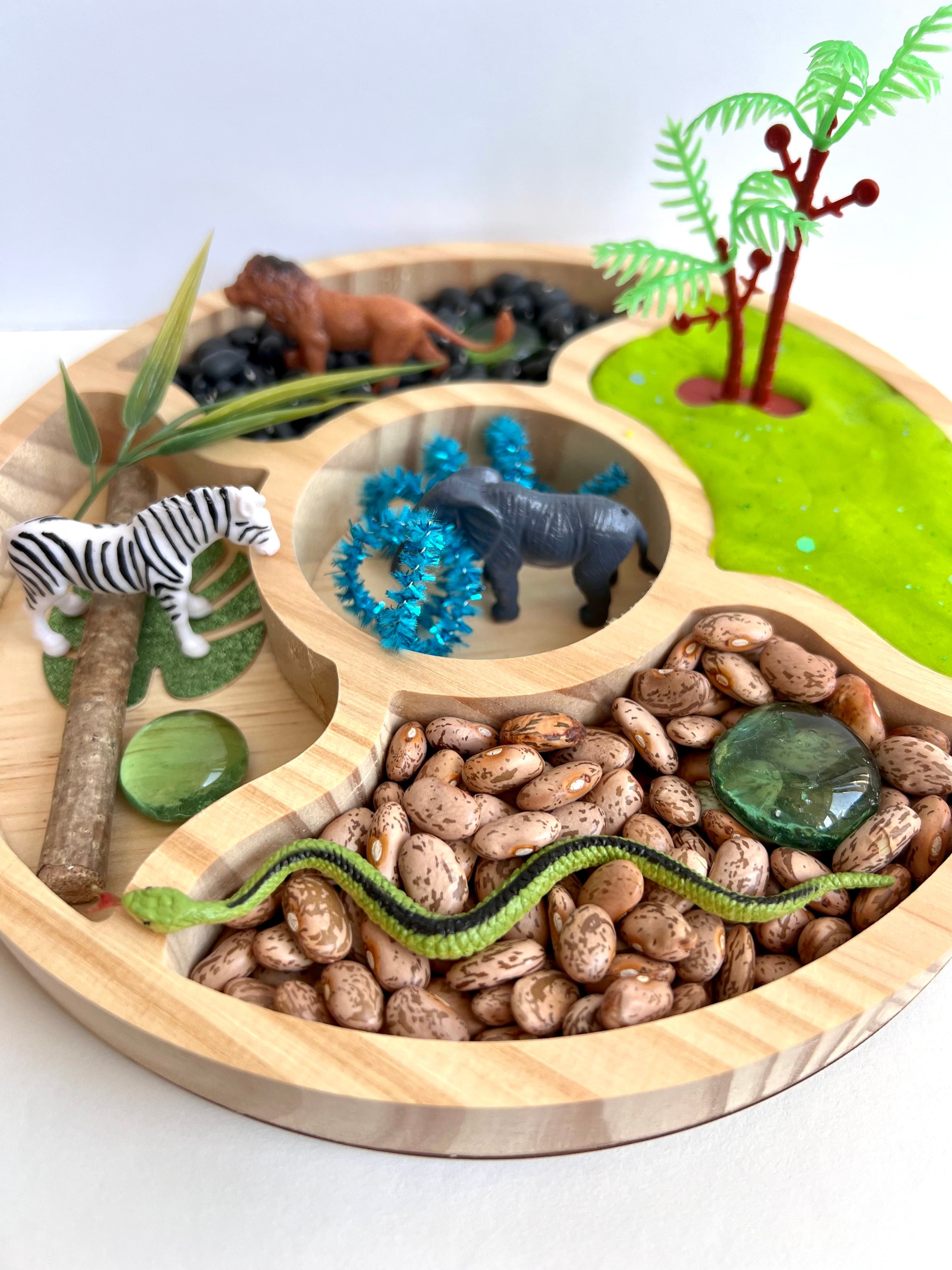 Jungle and Safari Animals Playdough Kit | Themed Trinkets and Natural Playdough Jar for Shared Play