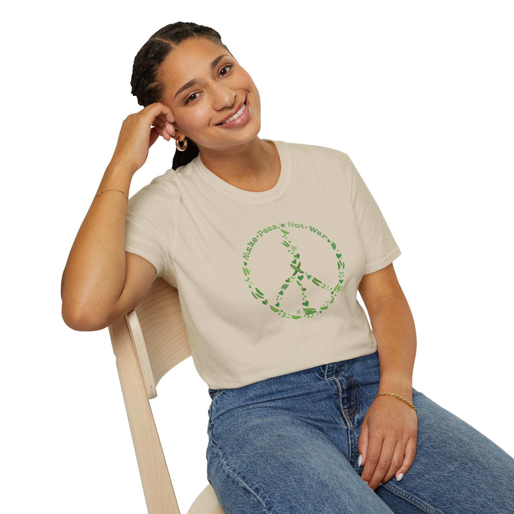 Make Peas Not War T-Shirt | Sweet Pea Peace Symbol Unisex Adults Tee