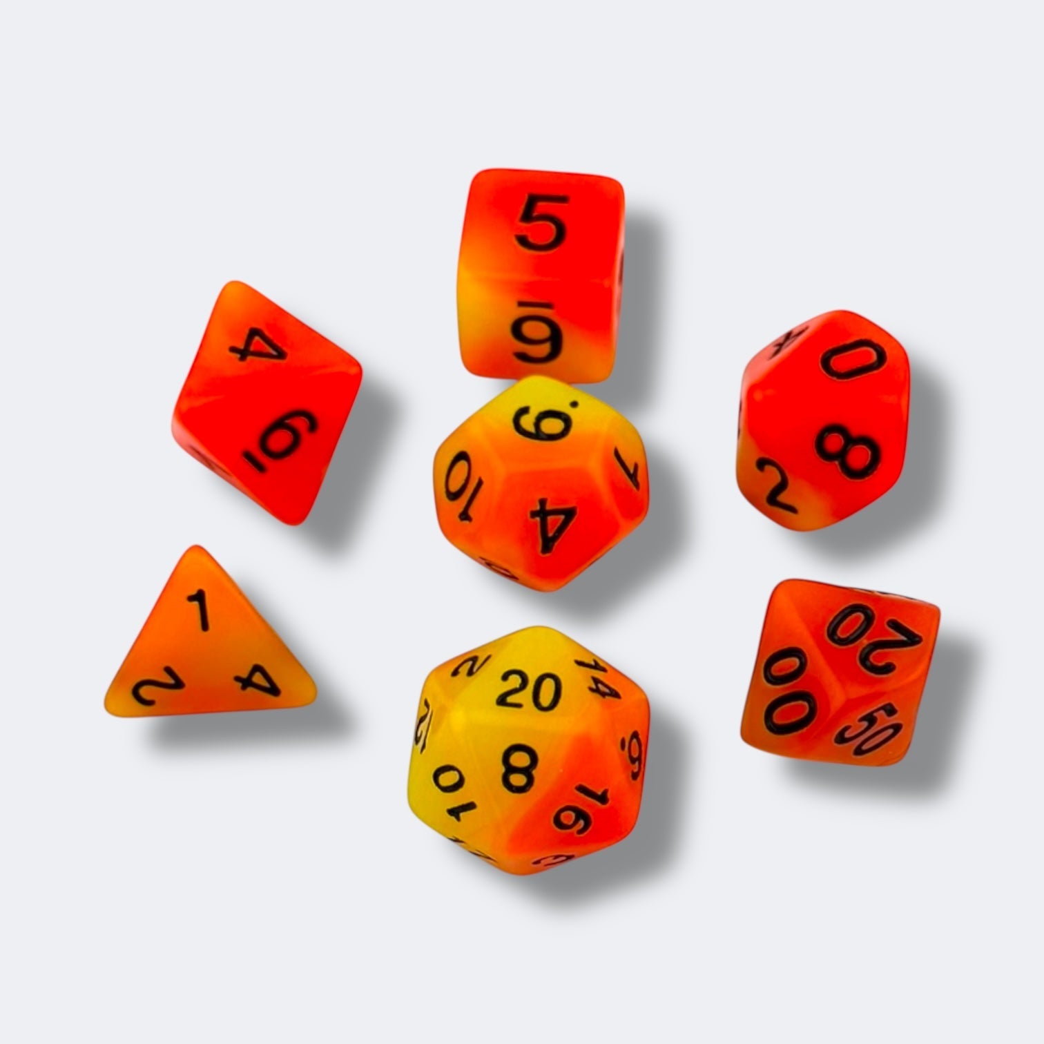 Sunforge Dice | Glow-in-the-Dark 7-piece Easy Visibility RPG Dice Set