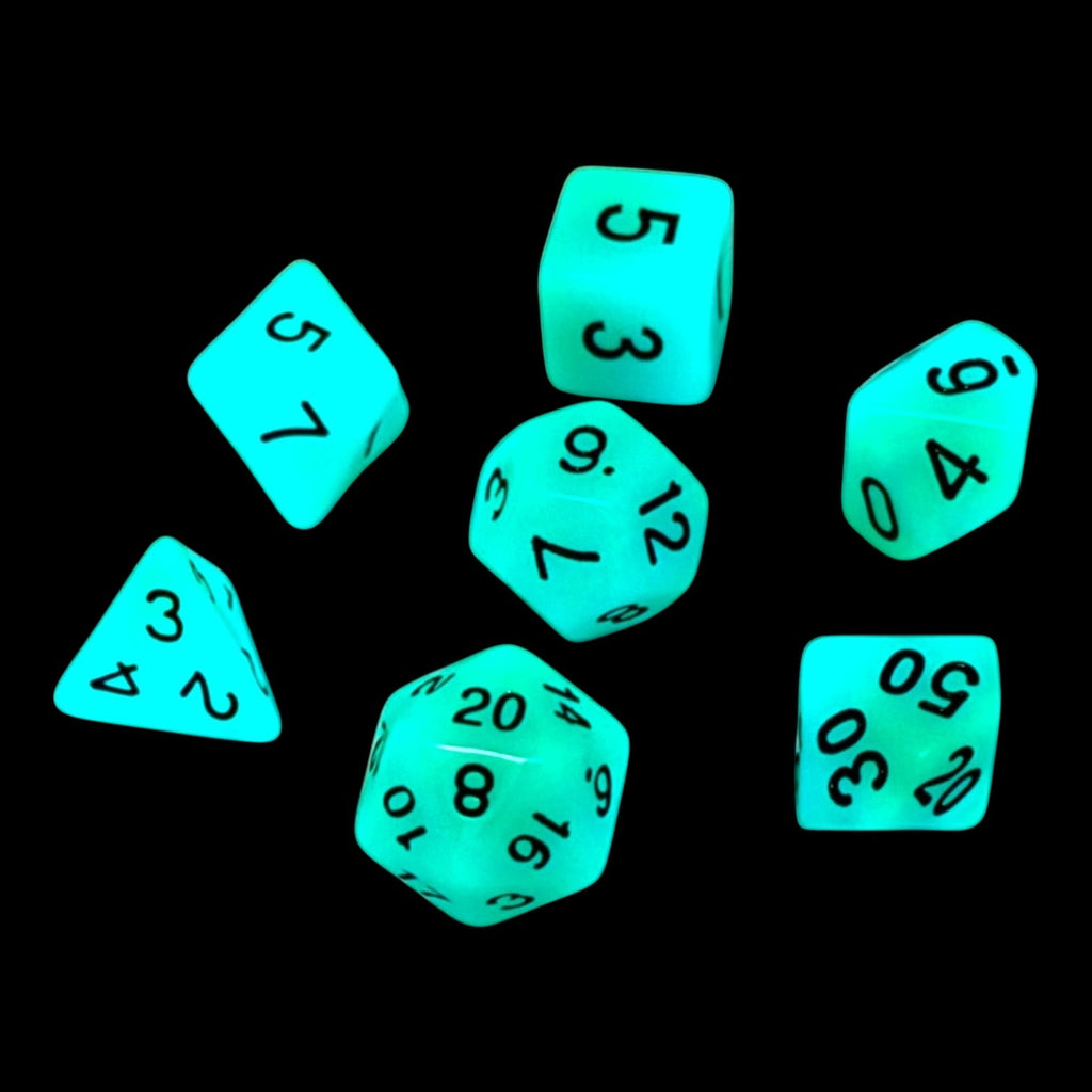 Enchanted Grotto | Glow-in-the-Dark 7-piece Easy Visibility Green RPG Dice Set
