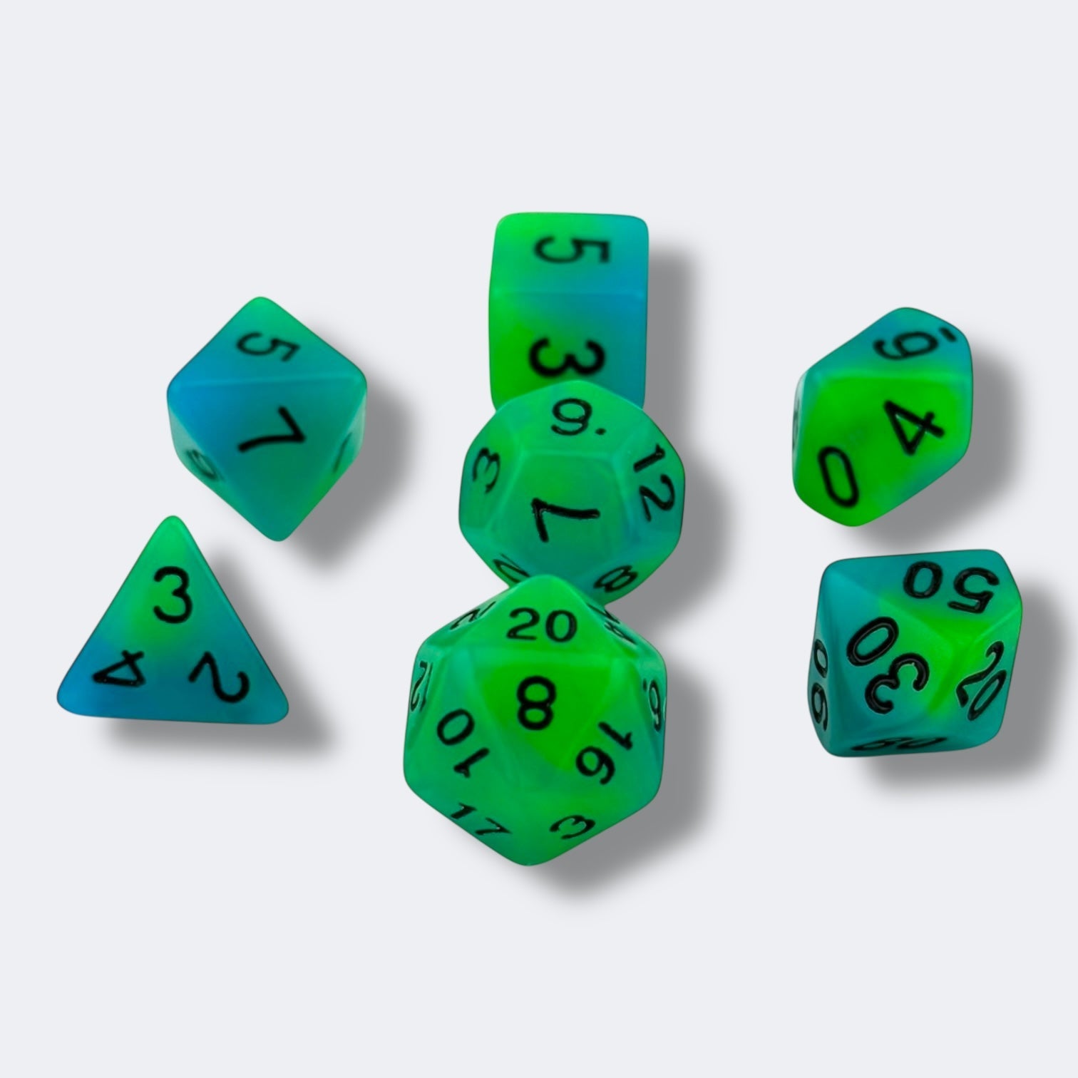 Enchanted Grotto | Glow-in-the-Dark 7-piece Easy Visibility Green RPG Dice Set
