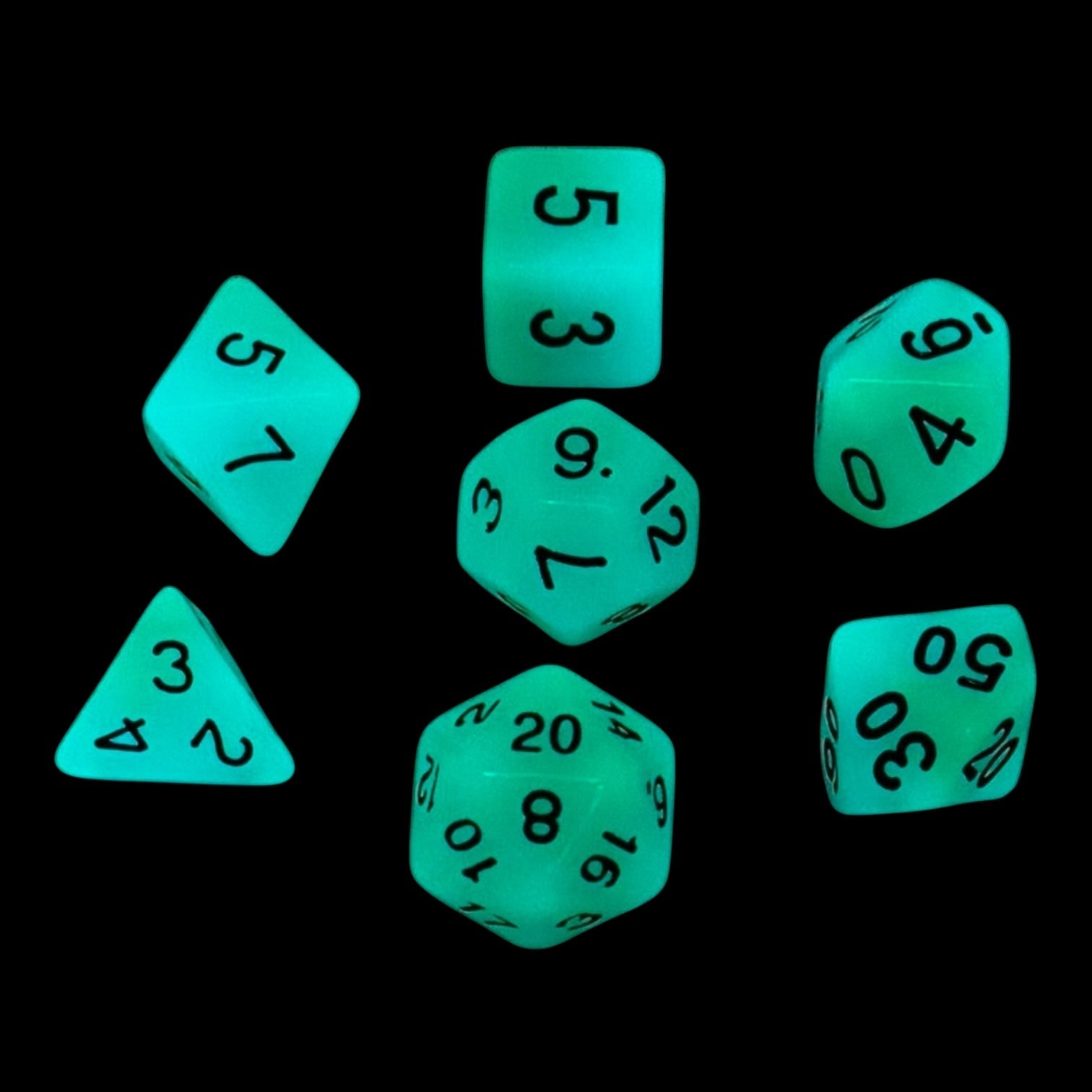 Enchanted Grotto | Glow-in-the-Dark 7-piece Easy Visibility Green RPG Dice Set