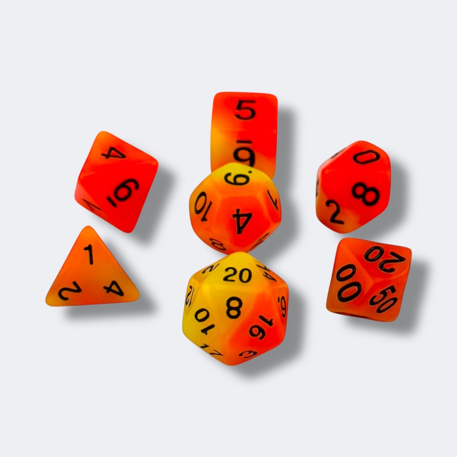 Sunforge Dice | Glow-in-the-Dark 7-piece Easy Visibility RPG Dice Set