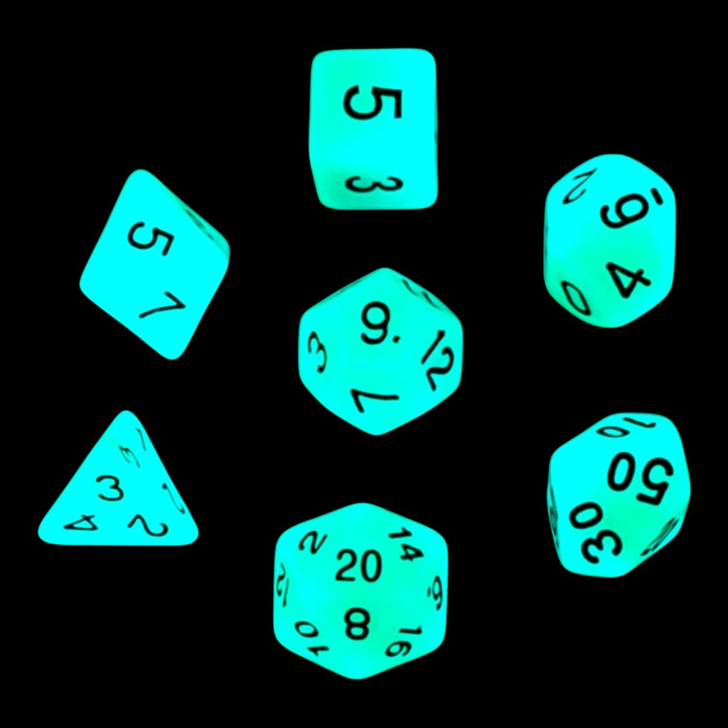 Enchanted Grotto | Glow-in-the-Dark 7-piece Easy Visibility Green RPG Dice Set