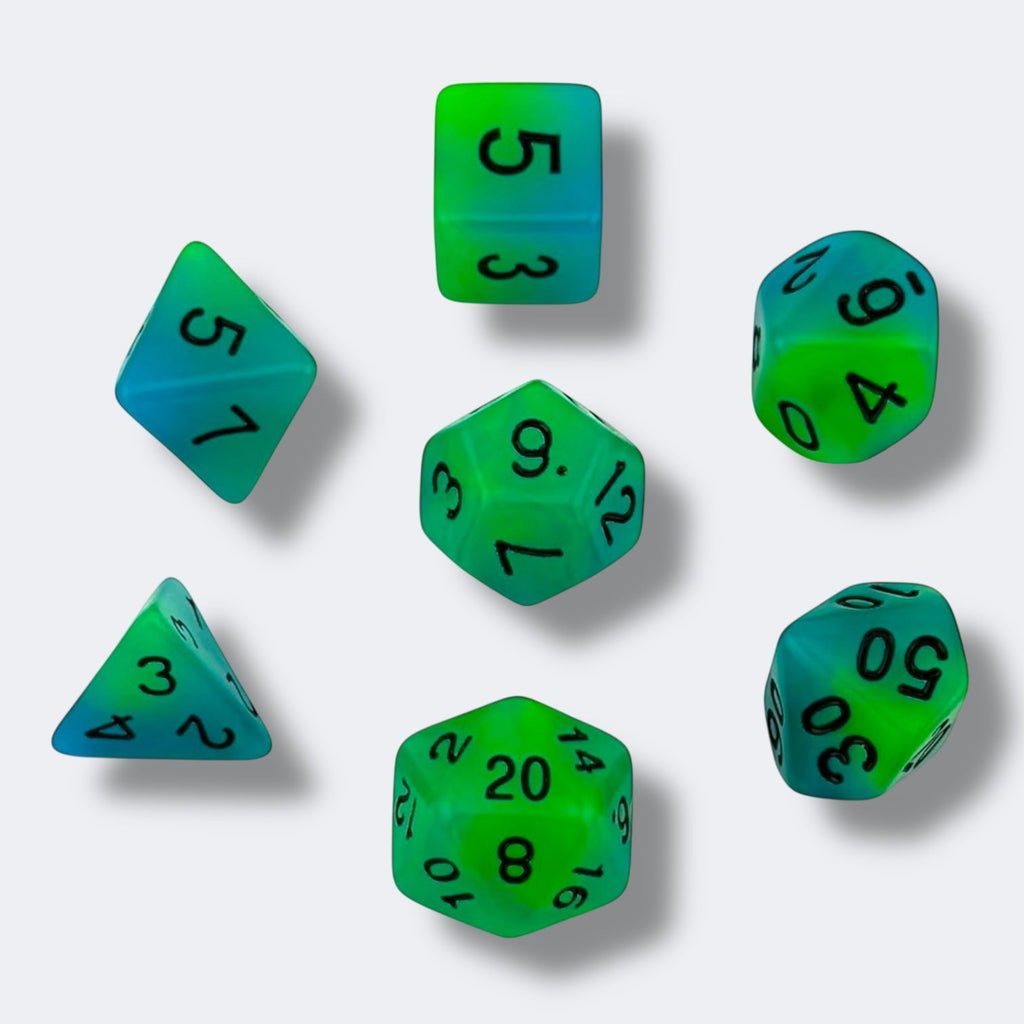Enchanted Grotto | Glow-in-the-Dark 7-piece Easy Visibility Green RPG Dice Set