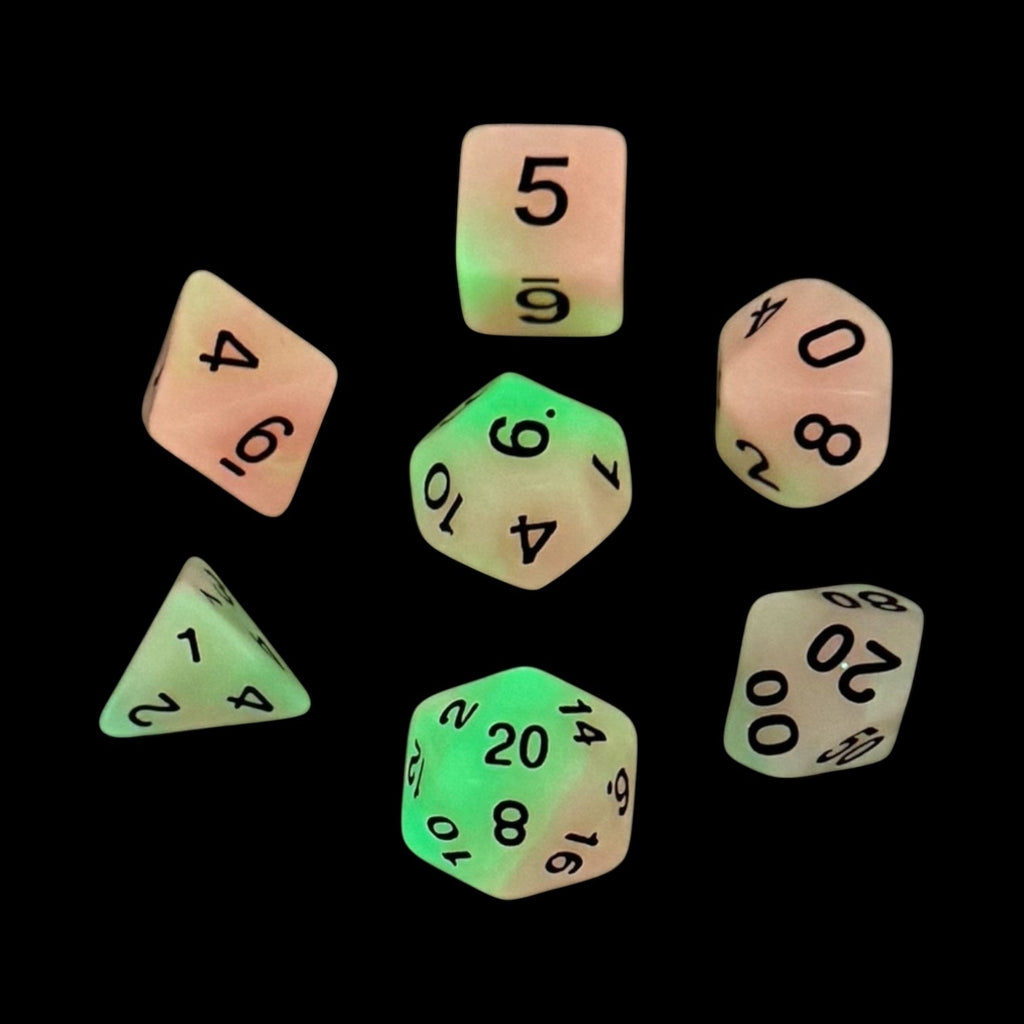 Sunforge Dice | Glow-in-the-Dark 7-piece Easy Visibility RPG Dice Set