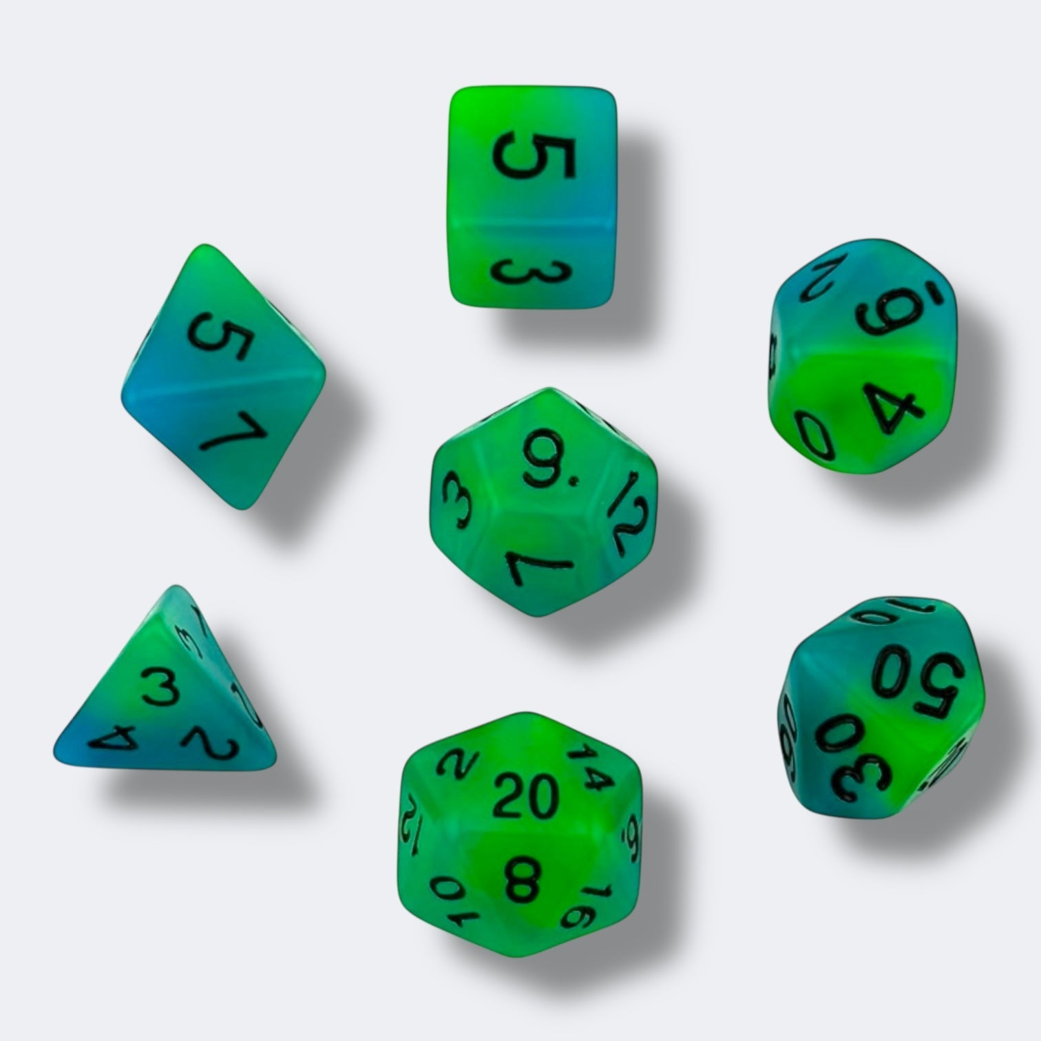 Enchanted Grotto | Glow-in-the-Dark 7-piece Easy Visibility Green RPG Dice Set