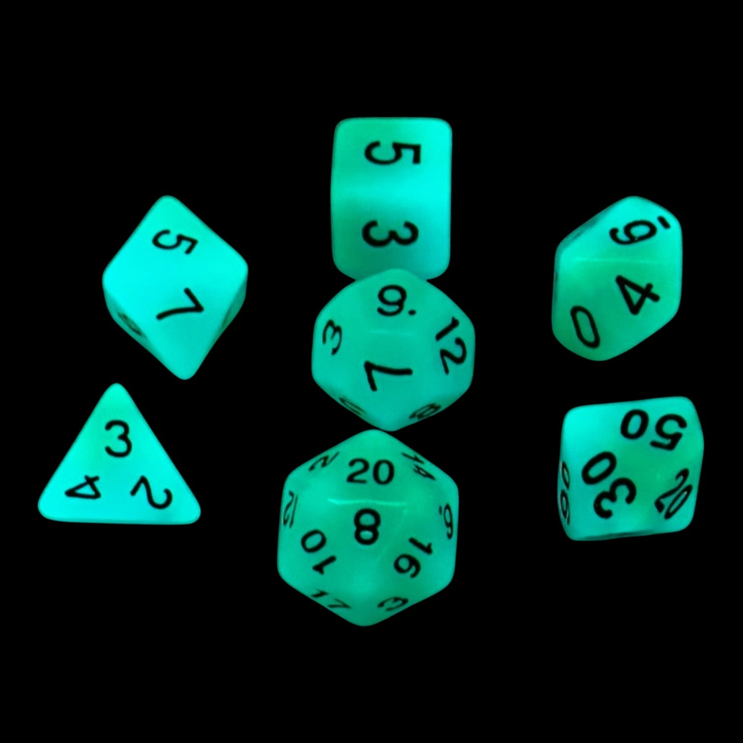 Enchanted Grotto | Glow-in-the-Dark 7-piece Easy Visibility Green RPG Dice Set