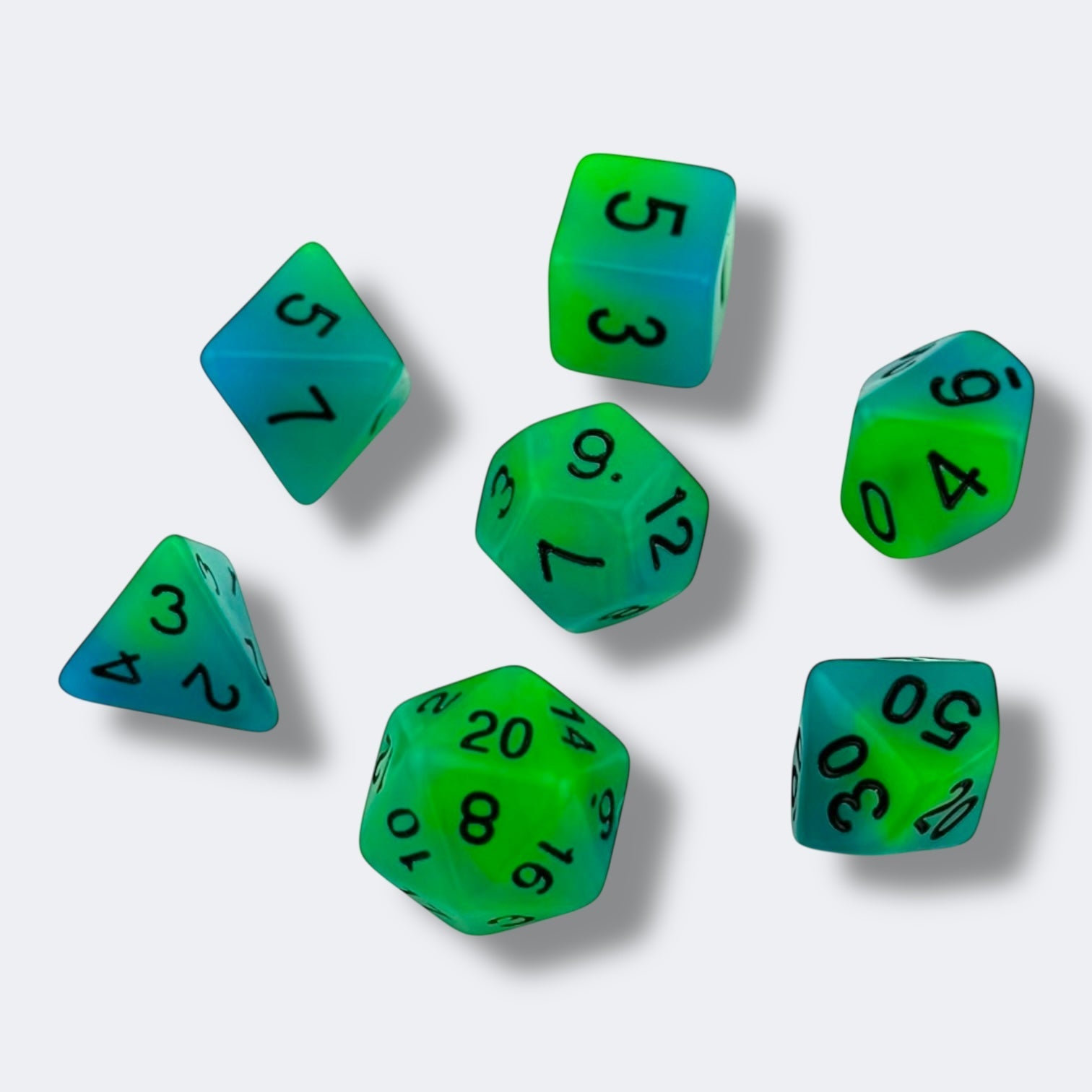 Enchanted Grotto | Glow-in-the-Dark 7-piece Easy Visibility Green RPG Dice Set