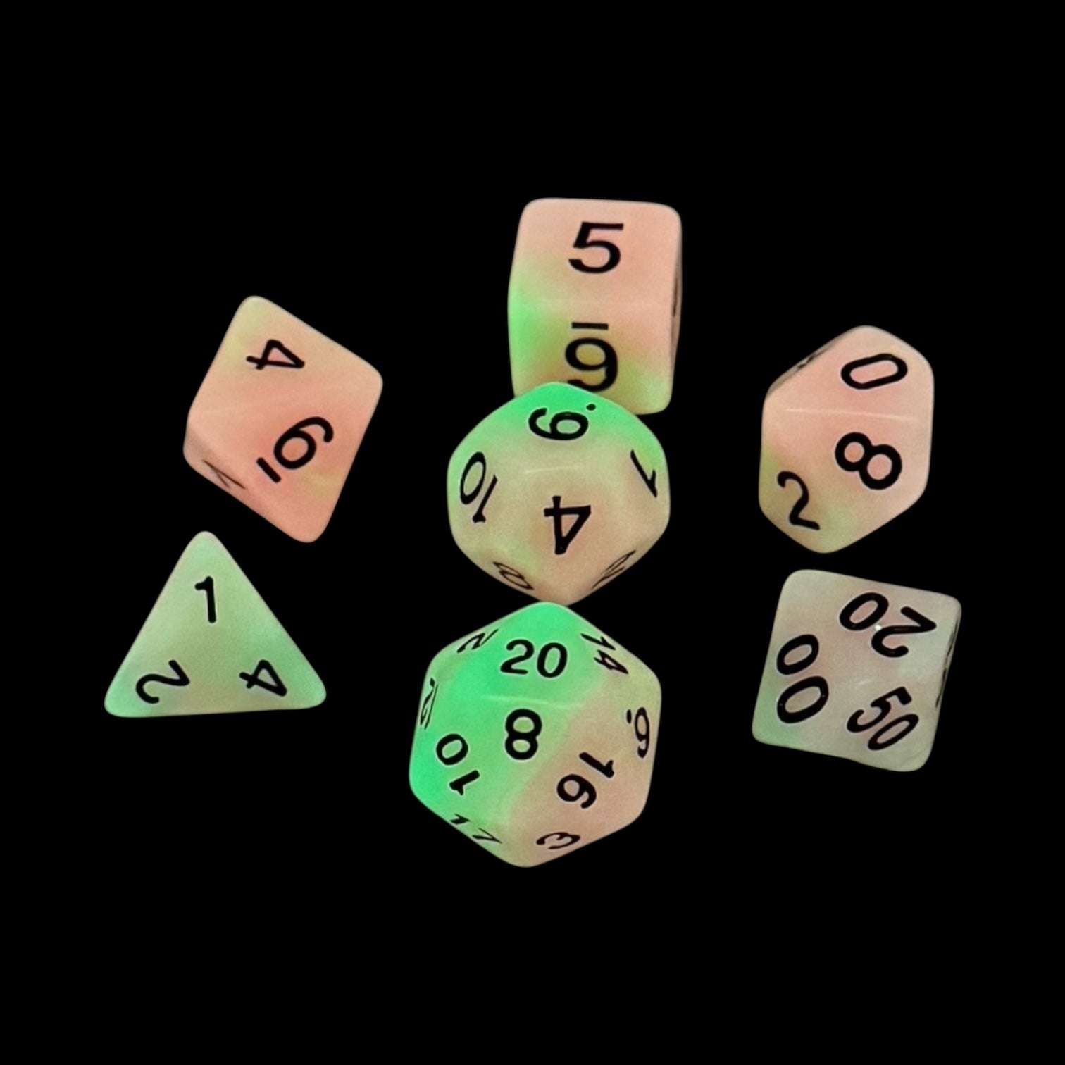 Sunforge Dice | Glow-in-the-Dark 7-piece Easy Visibility RPG Dice Set