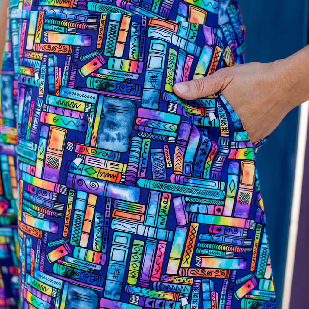 "Lost in the Stacks" Adult Books Sleeveless Dress with Pockets