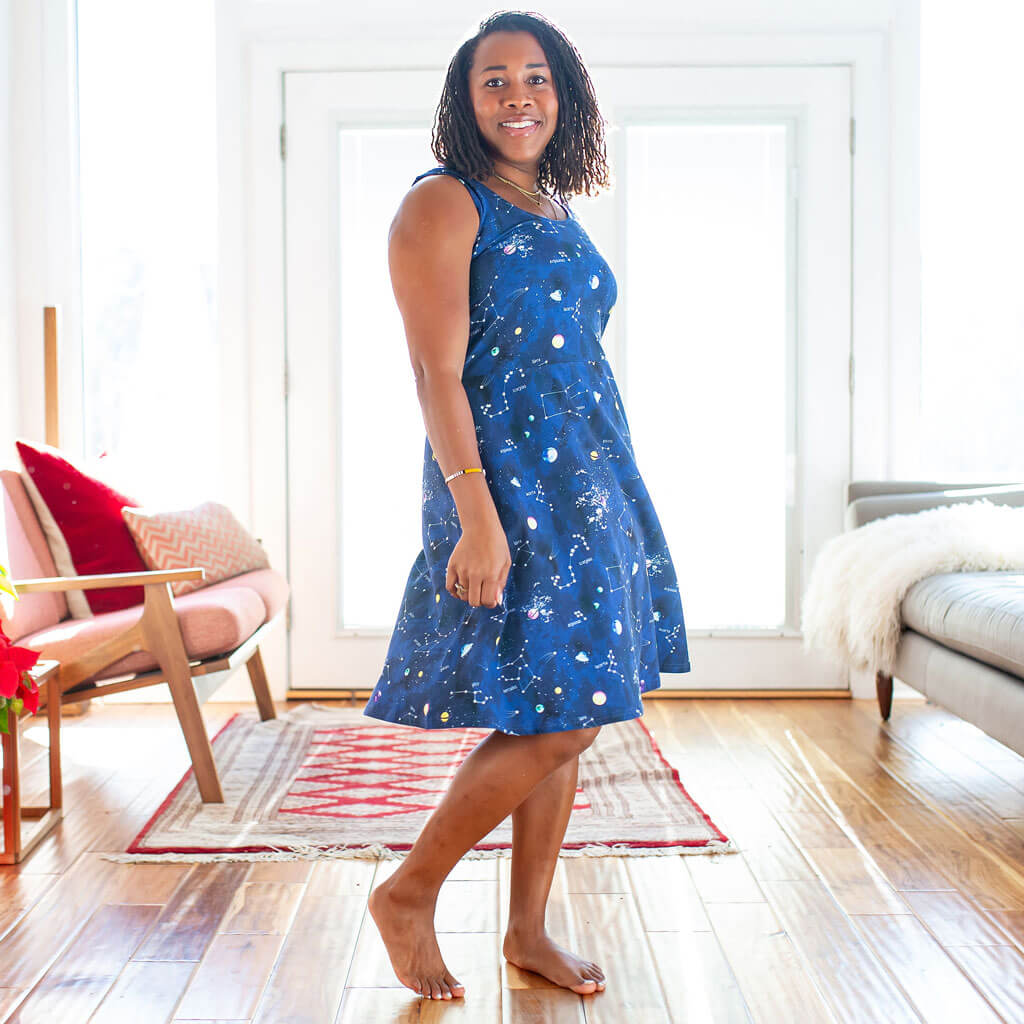 "Cosmic Compass" Constellations Adult Sleeveless Dress with Pockets