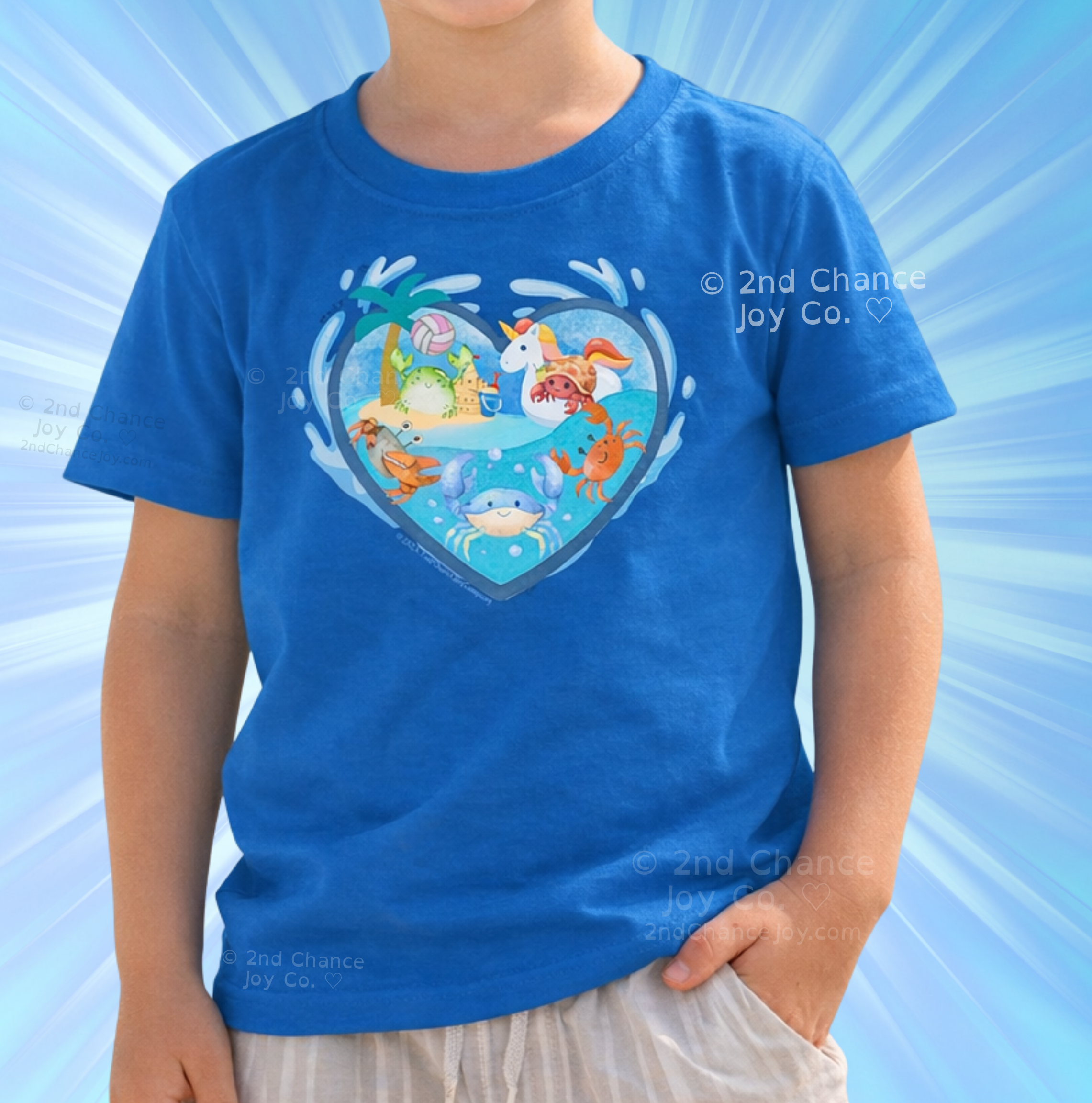 Crabby Hearts Kids T-Shirt | Cute Ocean Crabs and Unicorn Heart Soft-Fit Kids Tee