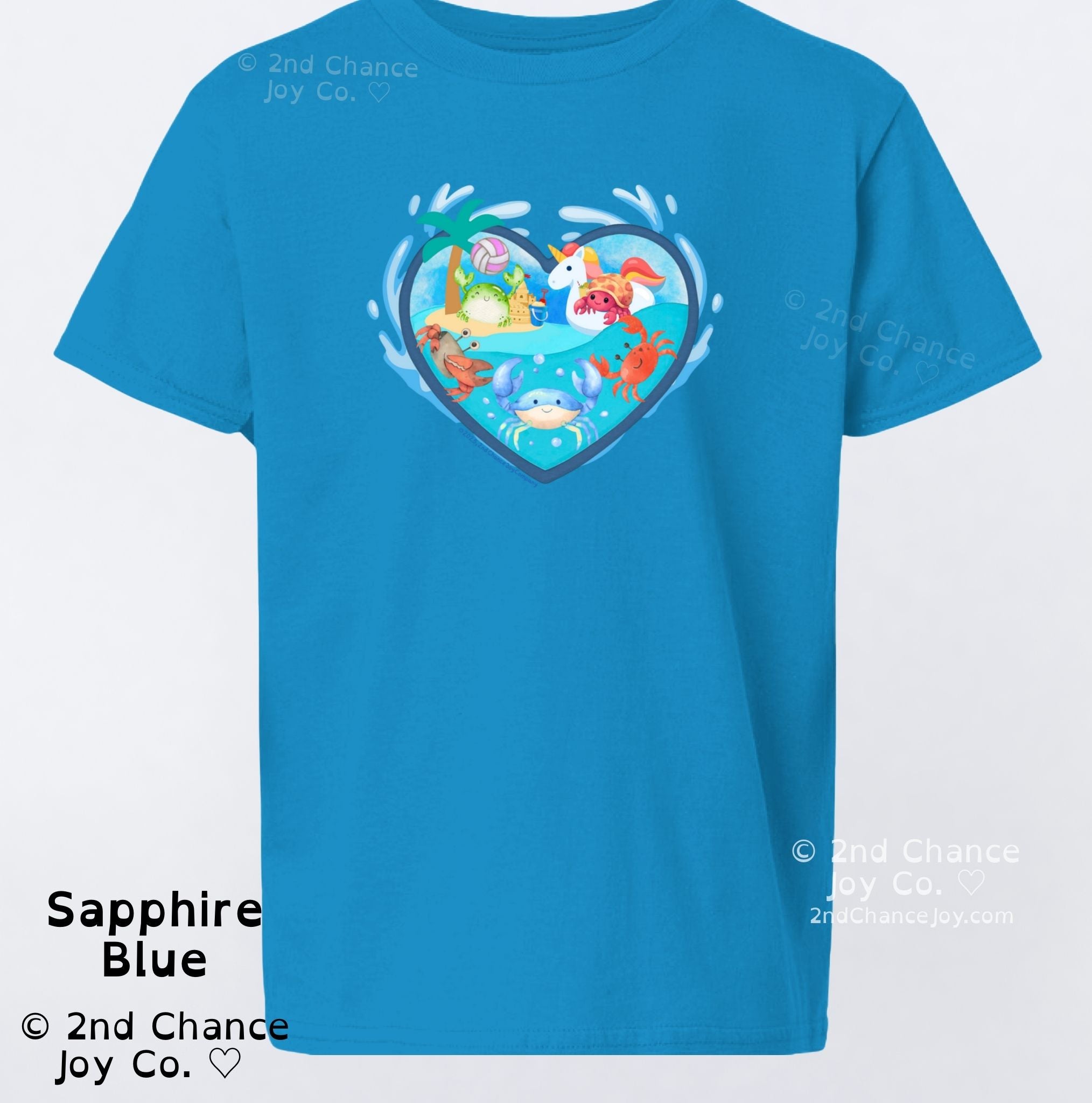 Crabby Hearts Kids T-Shirt | Cute Ocean Crabs and Unicorn Heart Soft-Fit Kids Tee
