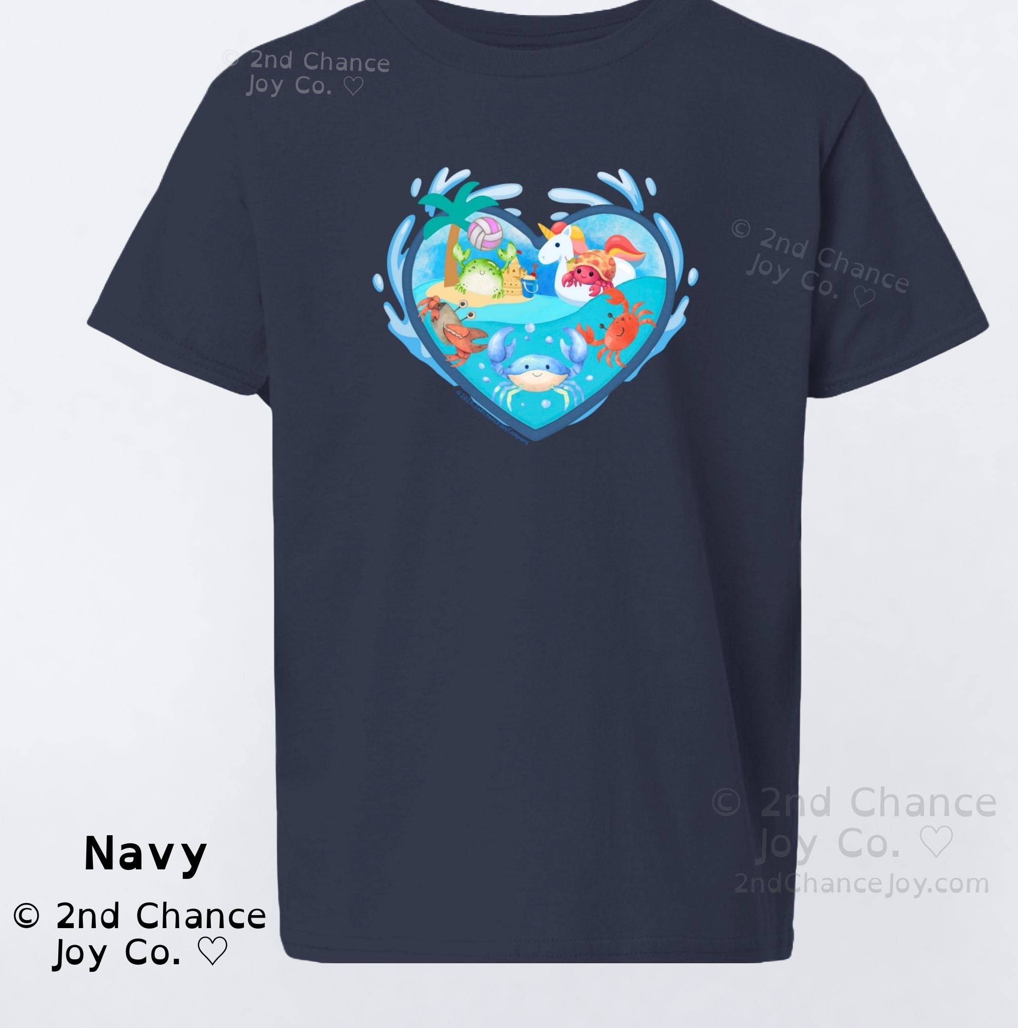 Crabby Hearts Kids T-Shirt | Cute Ocean Crabs and Unicorn Heart Soft-Fit Kids Tee