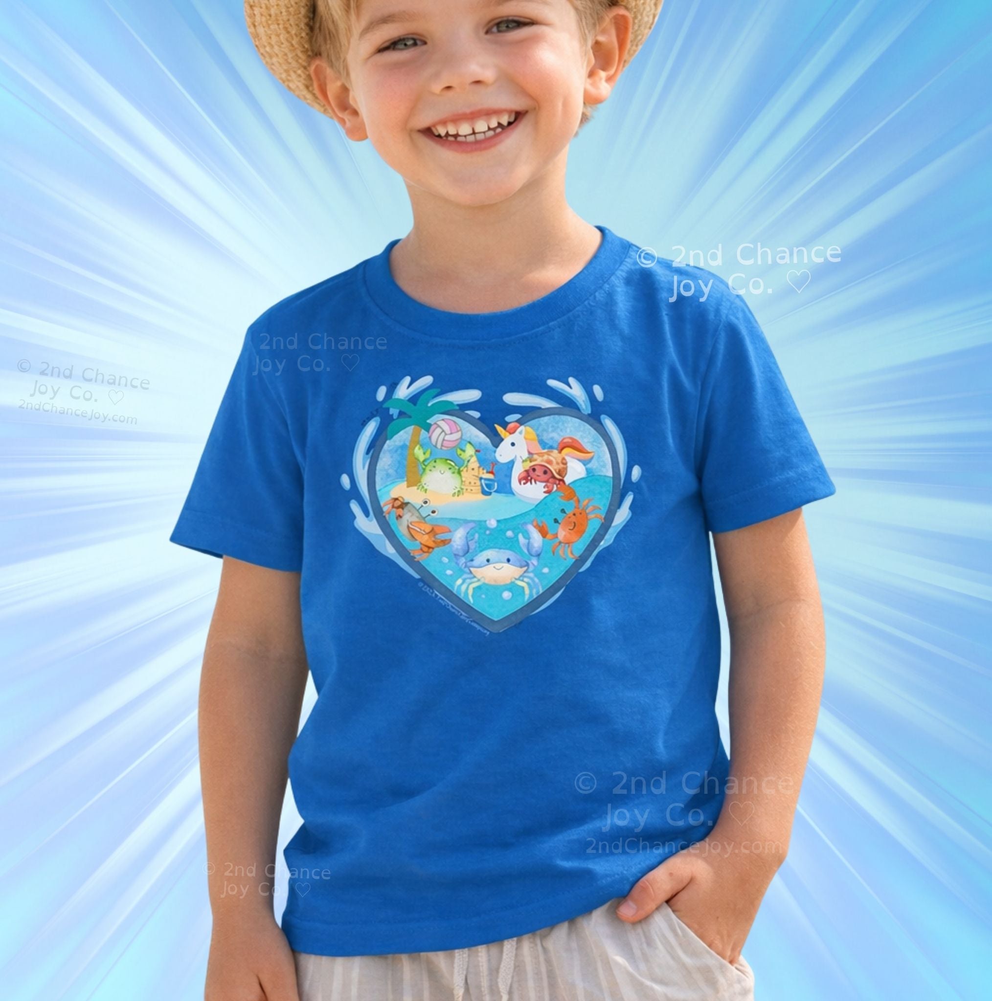 Crabby Hearts Kids T-Shirt | Cute Ocean Crabs and Unicorn Heart Soft-Fit Kids Tee