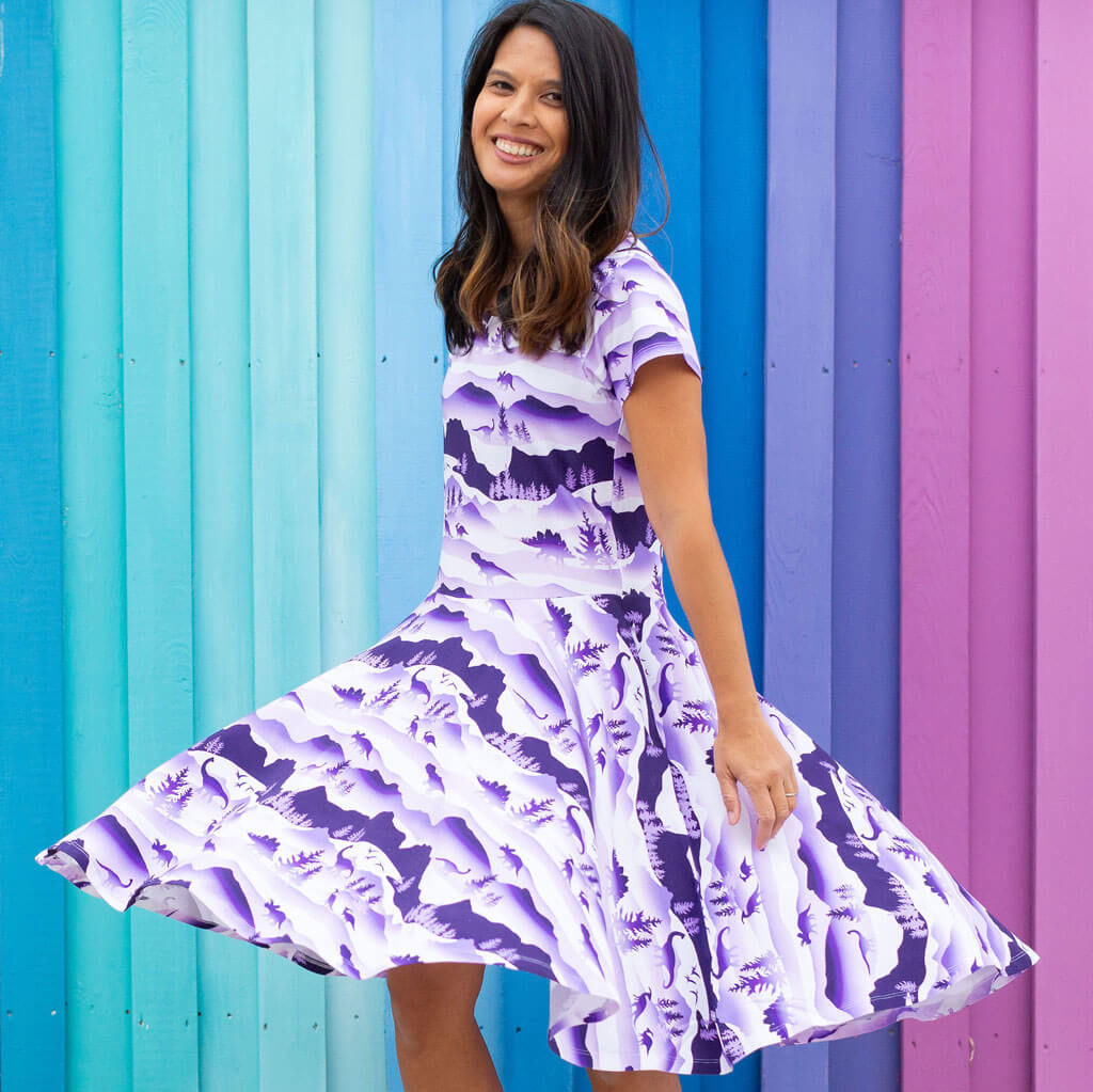 Adult "Dinoscape" Dinosaur Wilderness Super Twirler Dress with Pockets