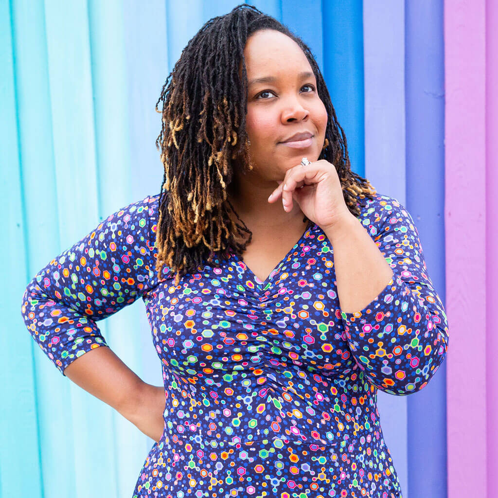 Adult "Fuel for Thought" Hydrocarbons V-Neck A-Line Dress with Sleeves and Pockets