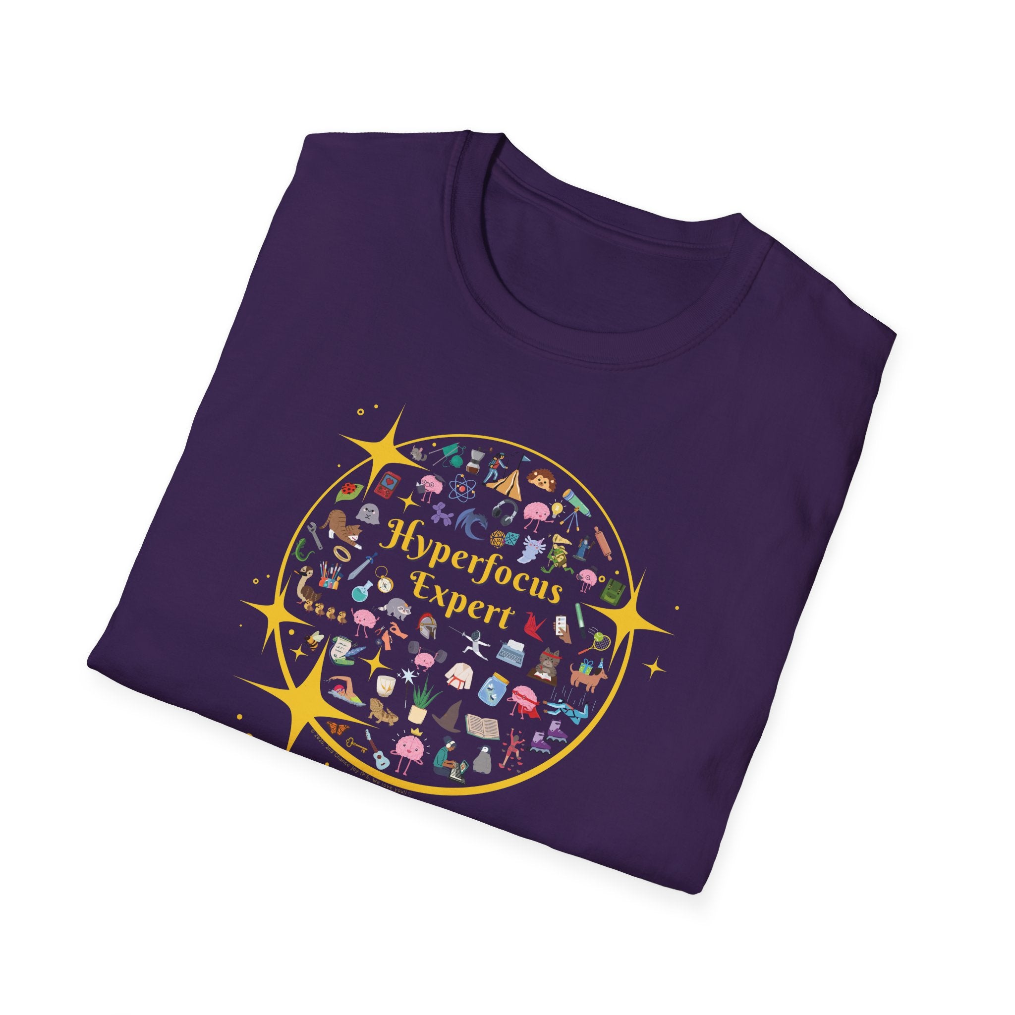 Hyperfocus Expert T-Shirt | ADHD and Neurodiversity Starry Mini Icons Shirt - Unisex Adults