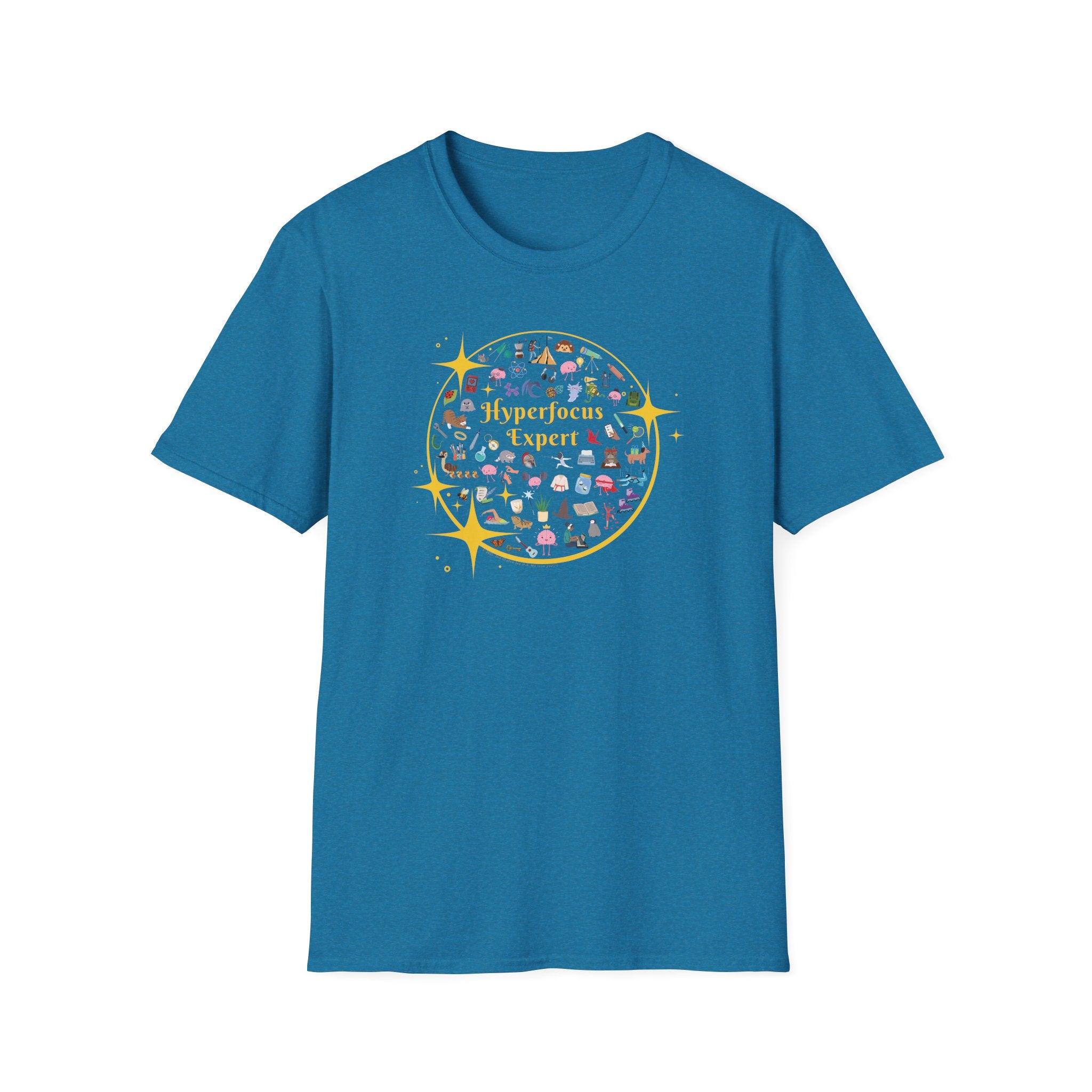 Hyperfocus Expert T-Shirt | ADHD and Neurodiversity Starry Mini Icons Shirt - Unisex Adults