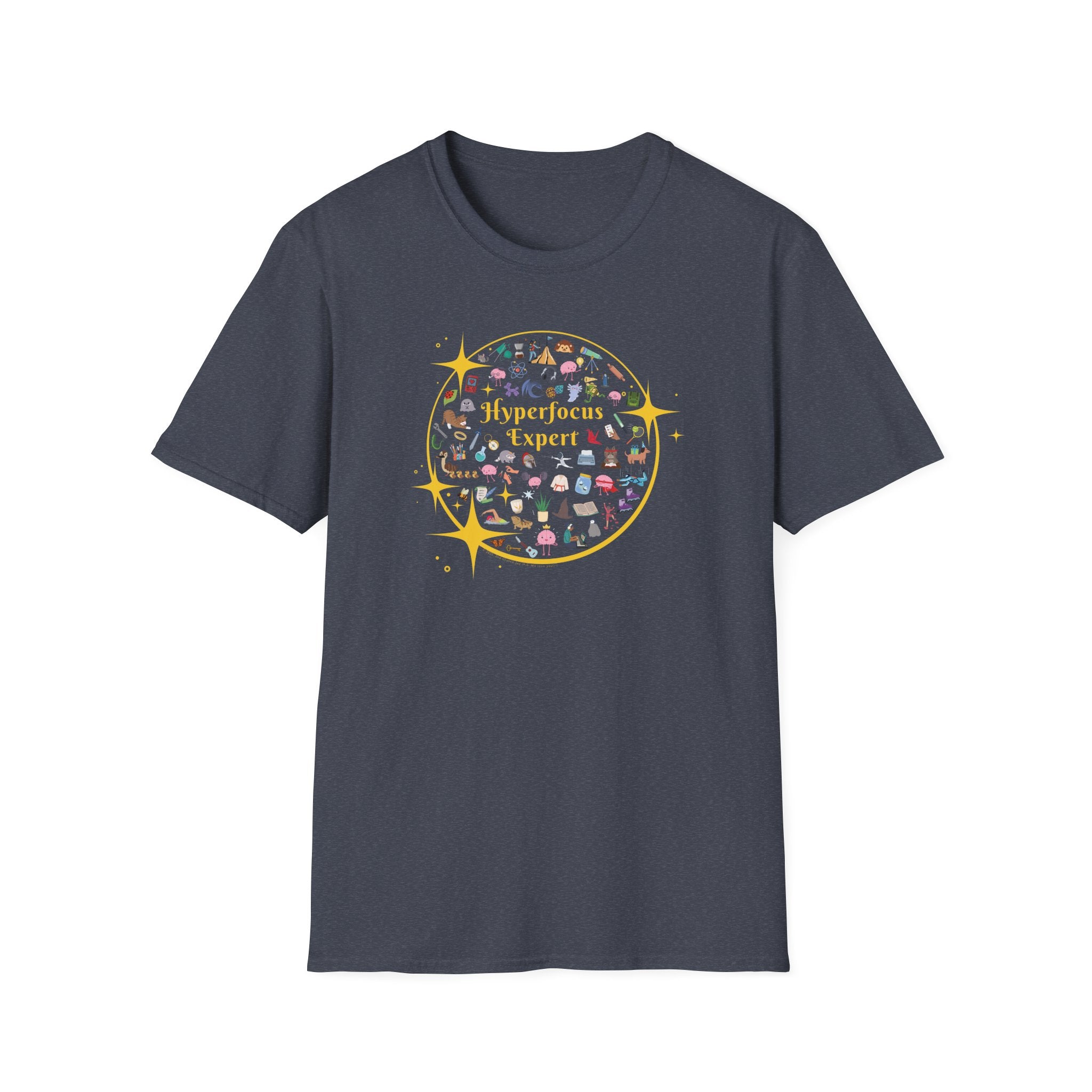 Hyperfocus Expert T-Shirt | ADHD and Neurodiversity Starry Mini Icons Shirt - Unisex Adults