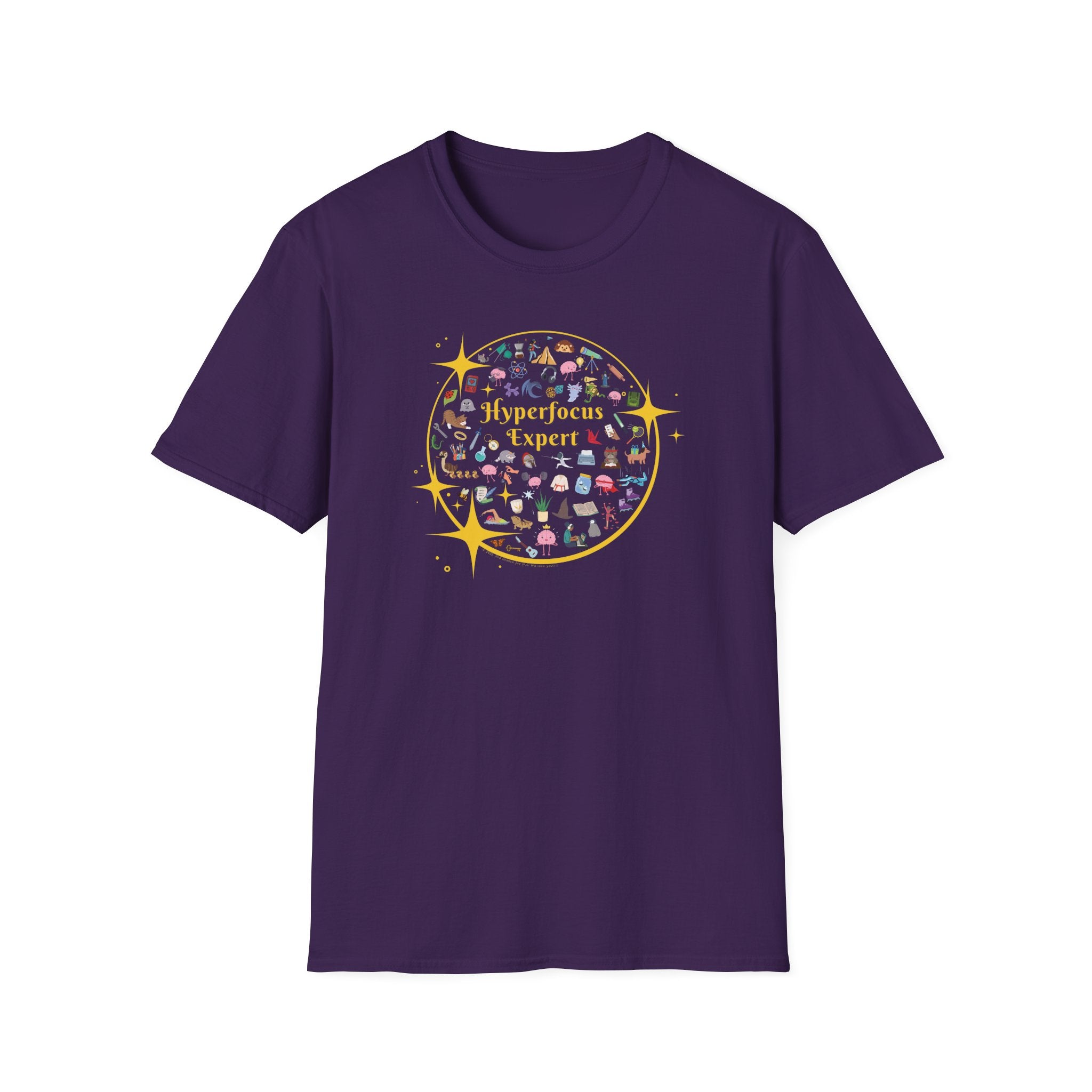 Hyperfocus Expert T-Shirt | ADHD and Neurodiversity Starry Mini Icons Shirt - Unisex Adults