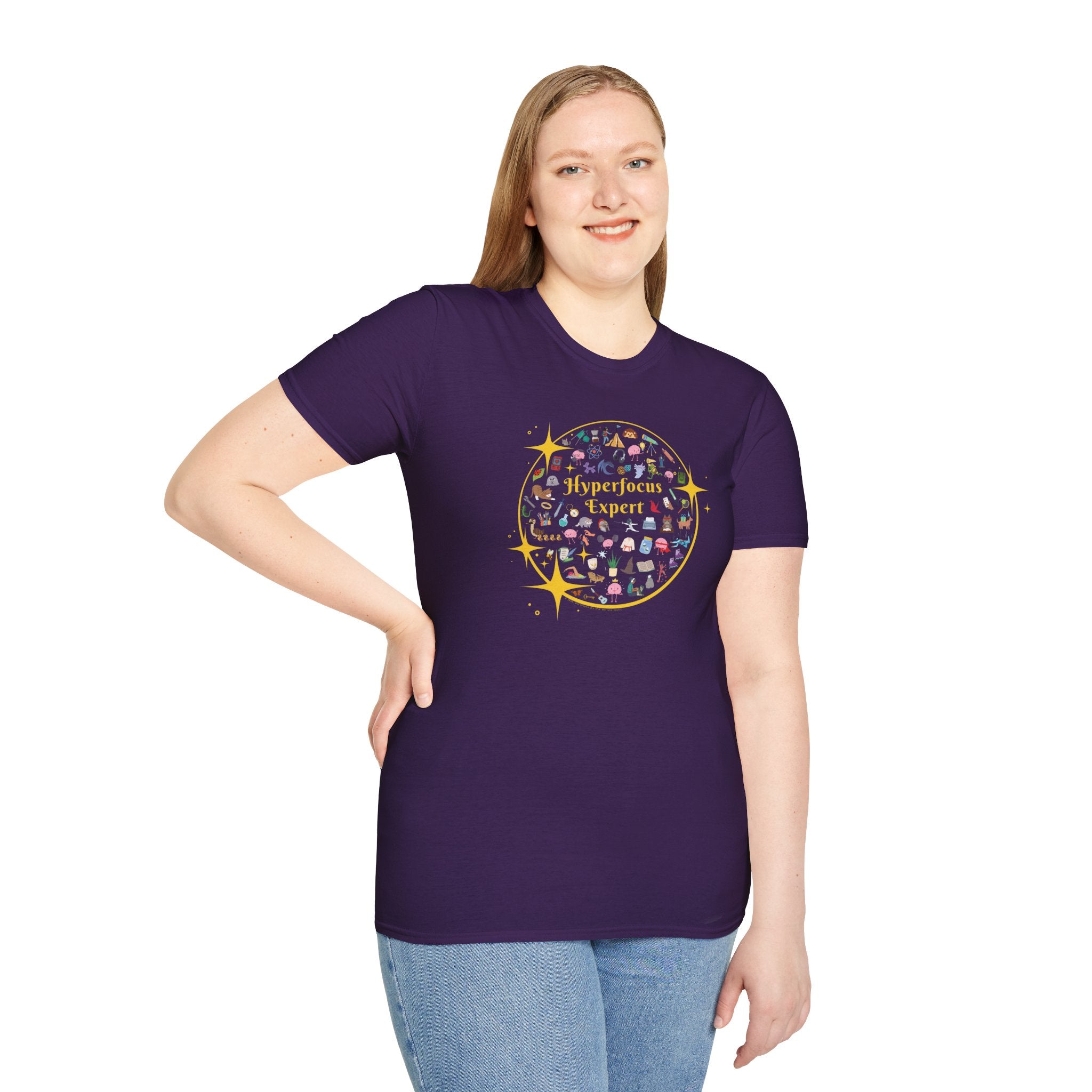 Hyperfocus Expert T-Shirt | ADHD and Neurodiversity Starry Mini Icons Shirt - Unisex Adults