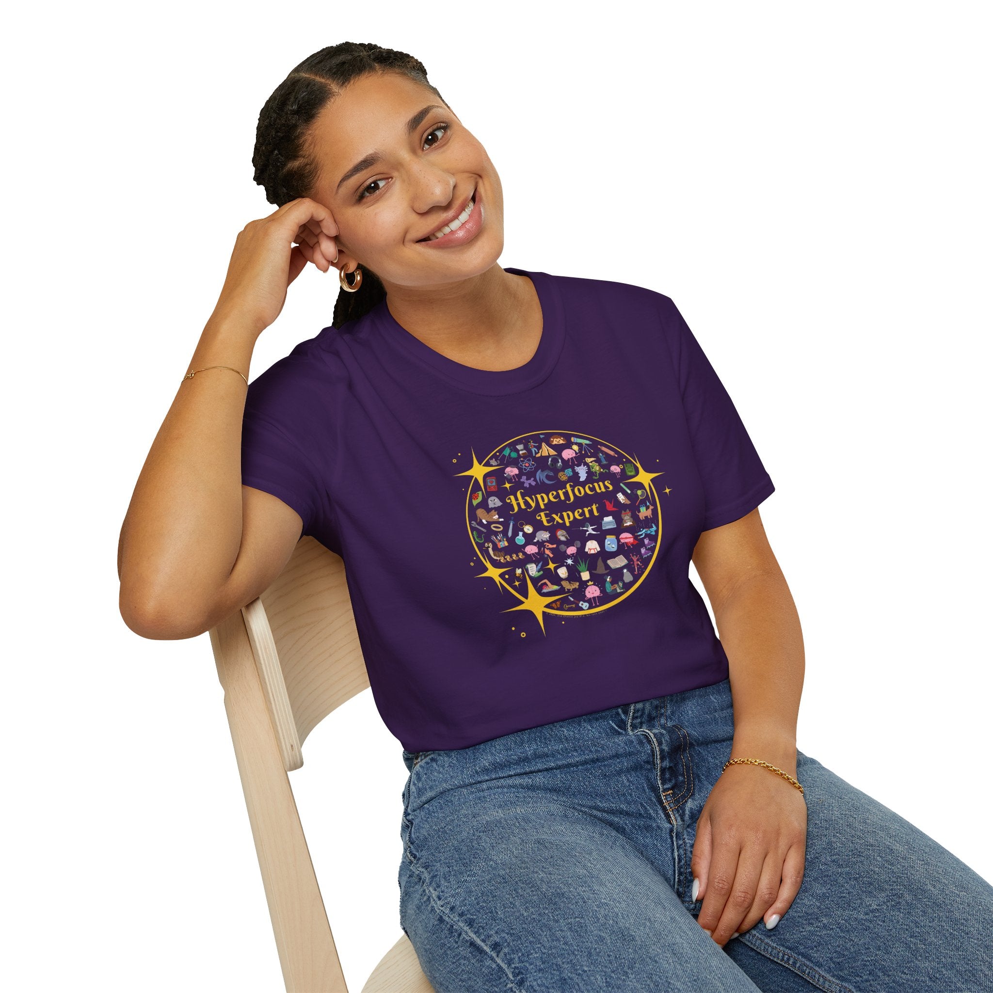 Hyperfocus Expert T-Shirt | ADHD and Neurodiversity Starry Mini Icons Shirt - Unisex Adults