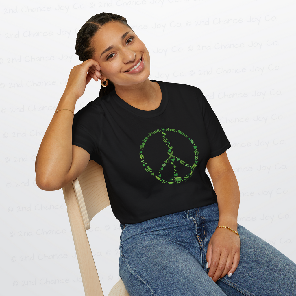 Make Peas Not War T-Shirt | Sweet Pea Peace Symbol Unisex Adults Tee