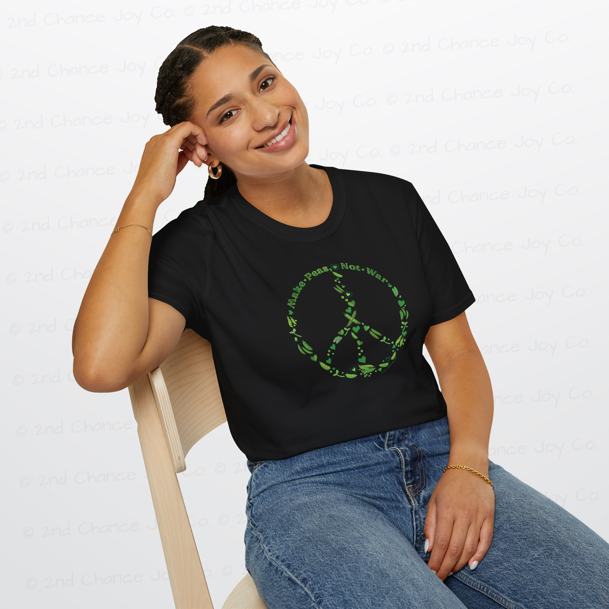 Make Peas Not War T-Shirt | Sweet Pea Peace Symbol Unisex Adults Tee