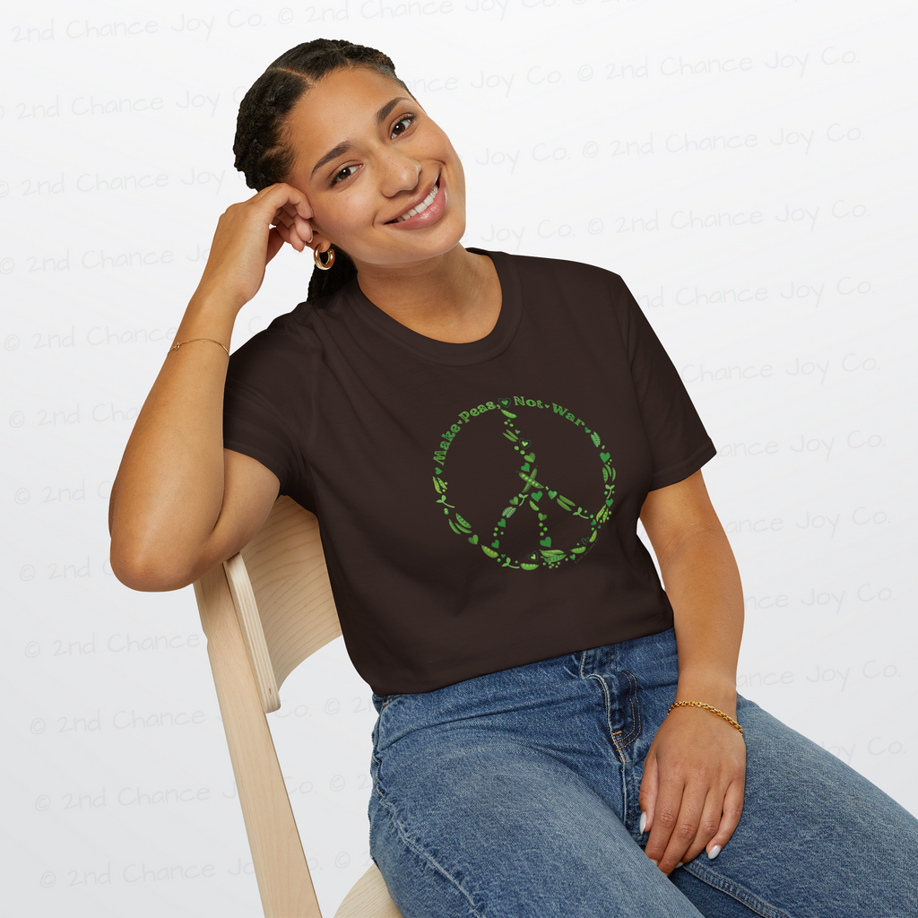 Make Peas Not War T-Shirt | Sweet Pea Peace Symbol Unisex Adults Tee