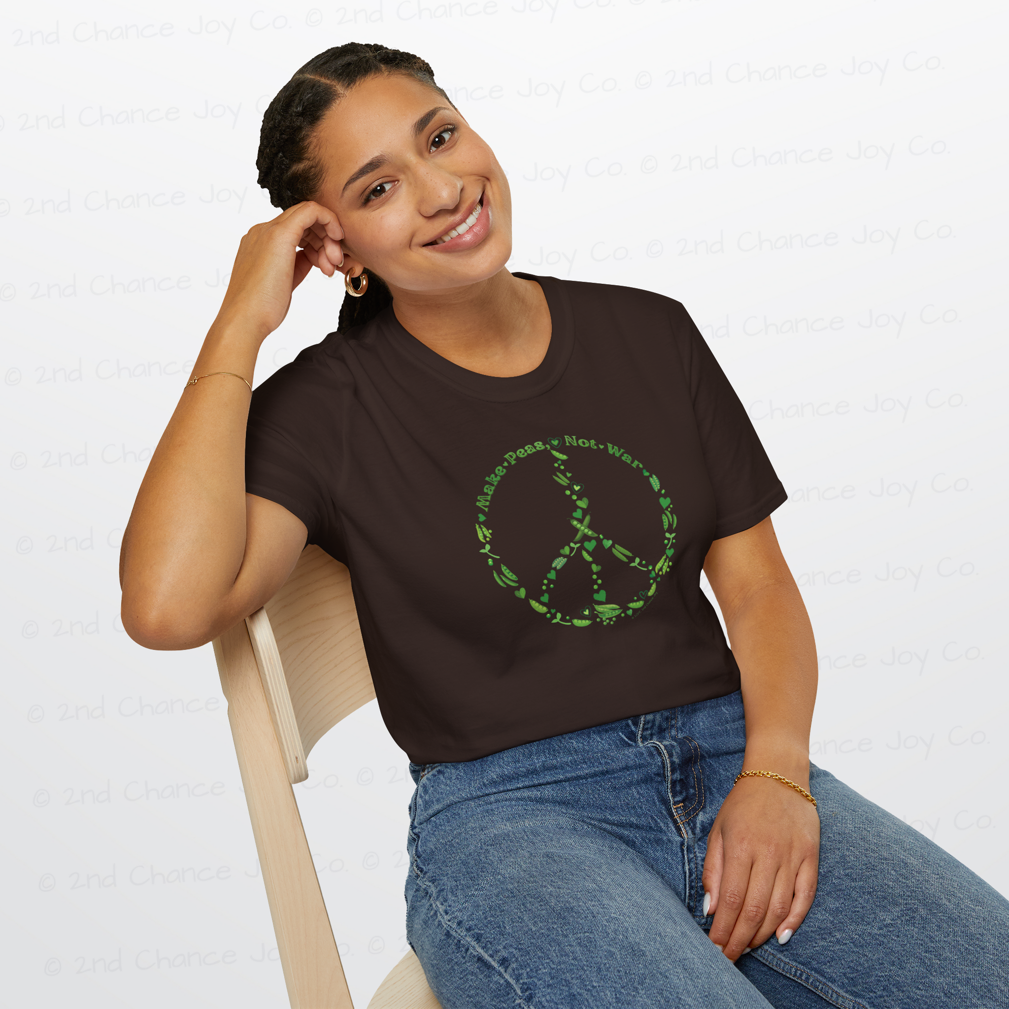 Make Peas Not War T-Shirt | Sweet Pea Peace Symbol Unisex Adults Tee