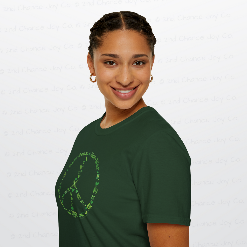 Make Peas Not War T-Shirt | Sweet Pea Peace Symbol Unisex Adults Tee
