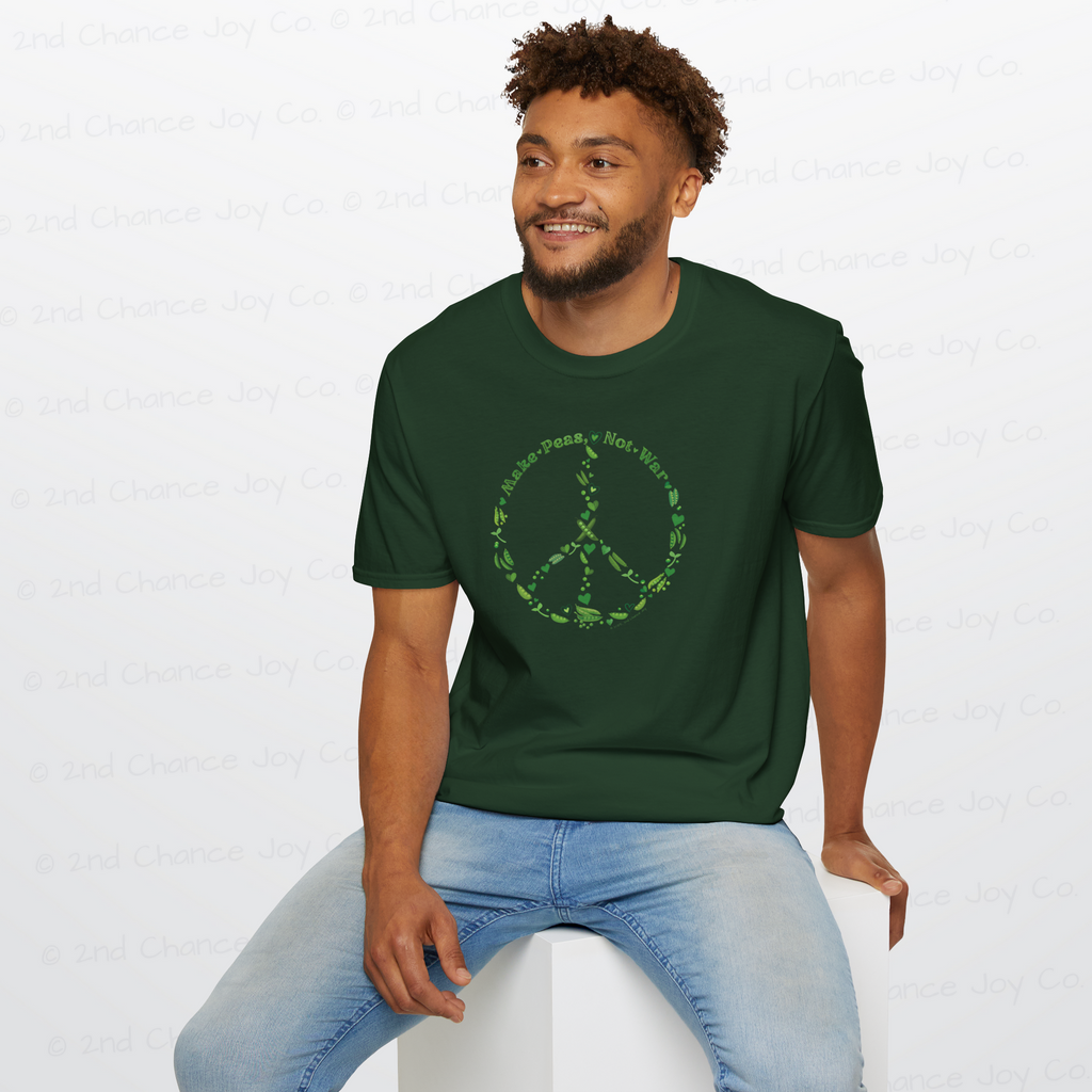 Make Peas Not War T-Shirt | Sweet Pea Peace Symbol Unisex Adults Tee
