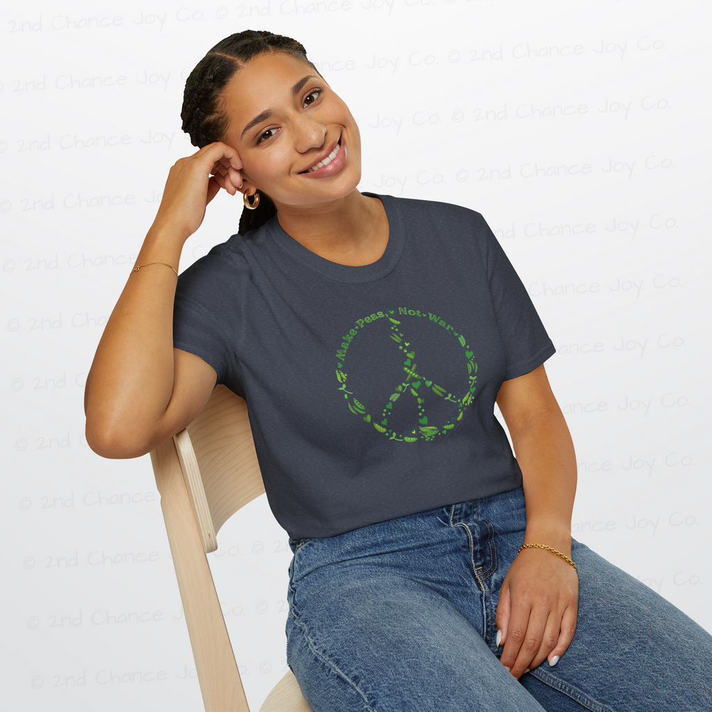 Make Peas Not War T-Shirt | Sweet Pea Peace Symbol Unisex Adults Tee
