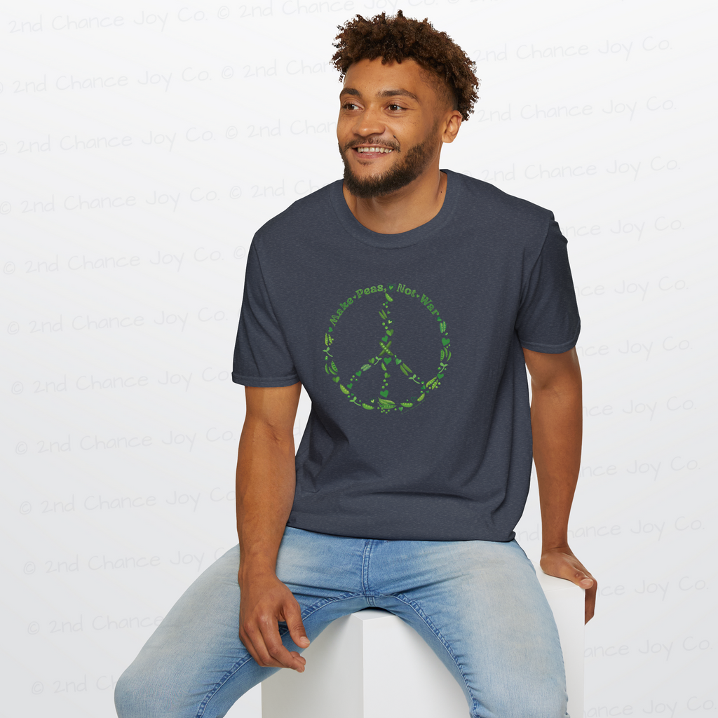 Make Peas Not War T-Shirt | Sweet Pea Peace Symbol Unisex Adults Tee