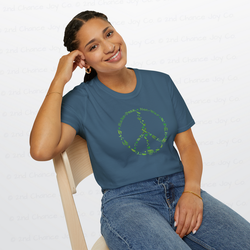 Make Peas Not War T-Shirt | Sweet Pea Peace Symbol Unisex Adults Tee