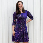 "Party Crashers" Meteor Shower Adult V-Neck A-Line Dress with Sleeves and Pockets