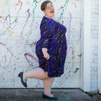 "Party Crashers" Meteor Shower Adult V-Neck A-Line Dress with Sleeves and Pockets