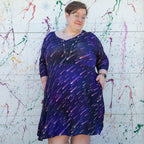 "Party Crashers" Meteor Shower Adult V-Neck A-Line Dress with Sleeves and Pockets