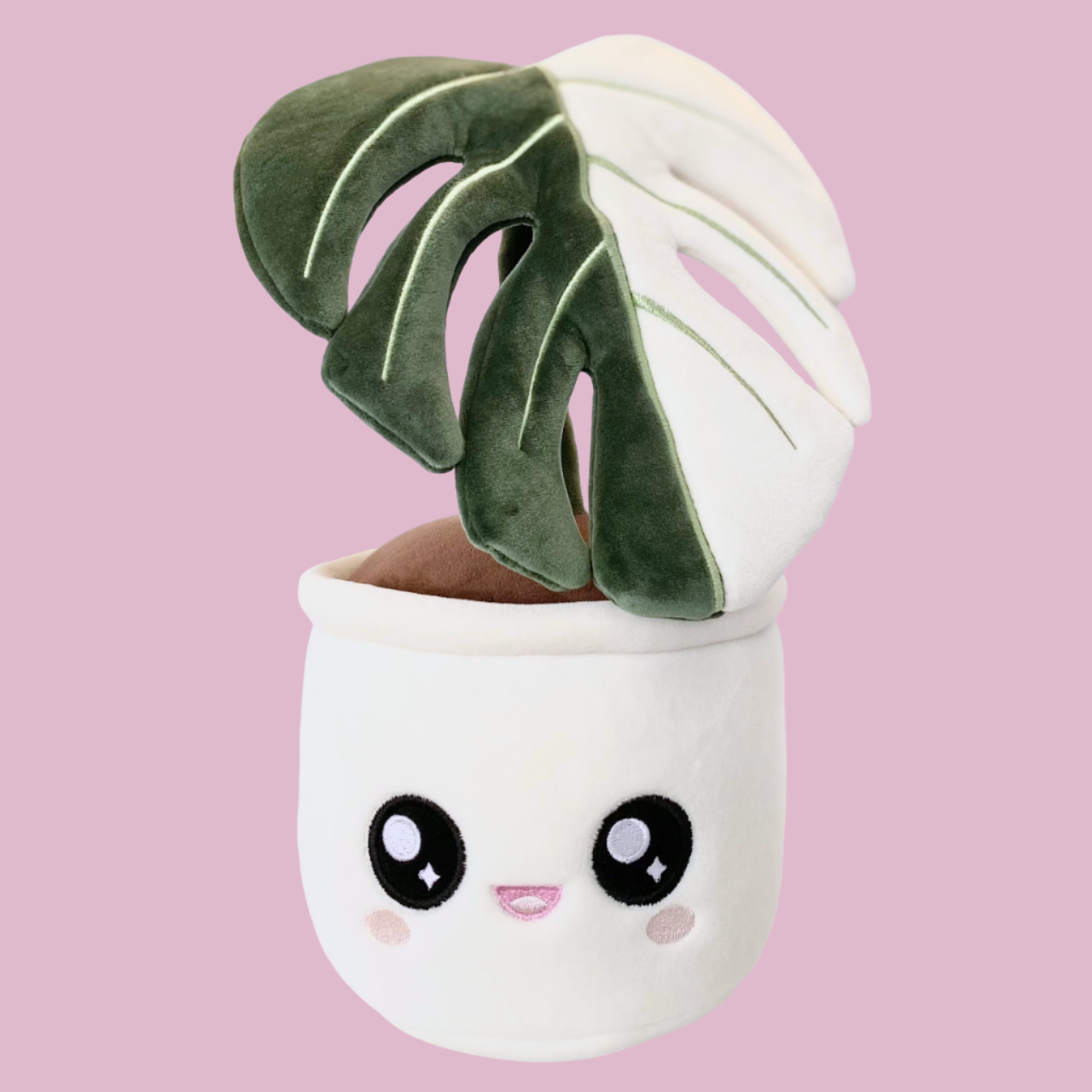 Monstera Deliciosa Albo Variegata Plant Plushie  | 15-inch Lightly Weighted Botanical Plush