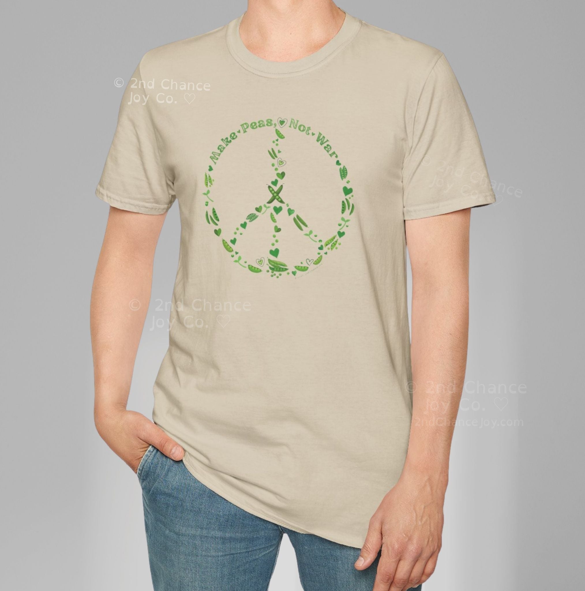 Make Peas Not War T-Shirt | Sweet Pea Peace Symbol Unisex Adults Tee