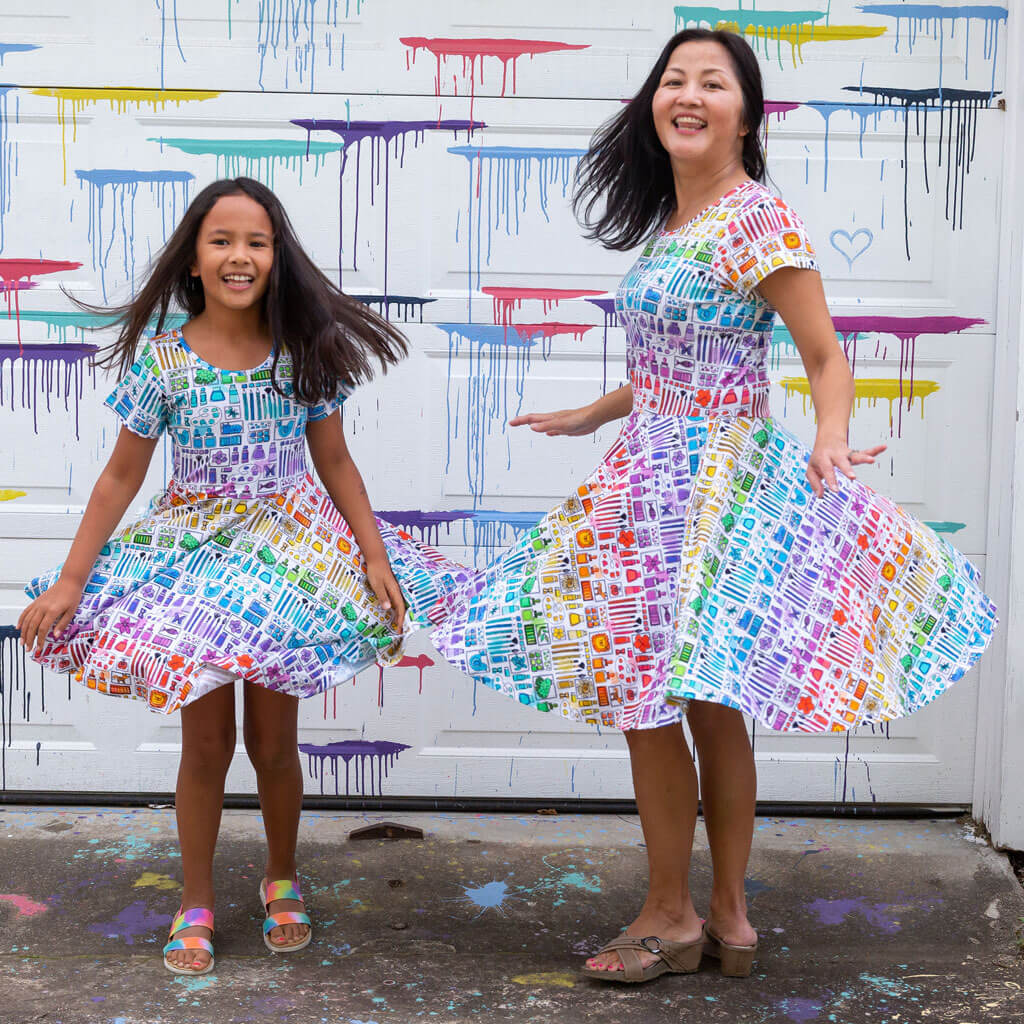 "Smarty Paints" Rainbow Art Supplies Adult Super Twirler Dress with Pockets