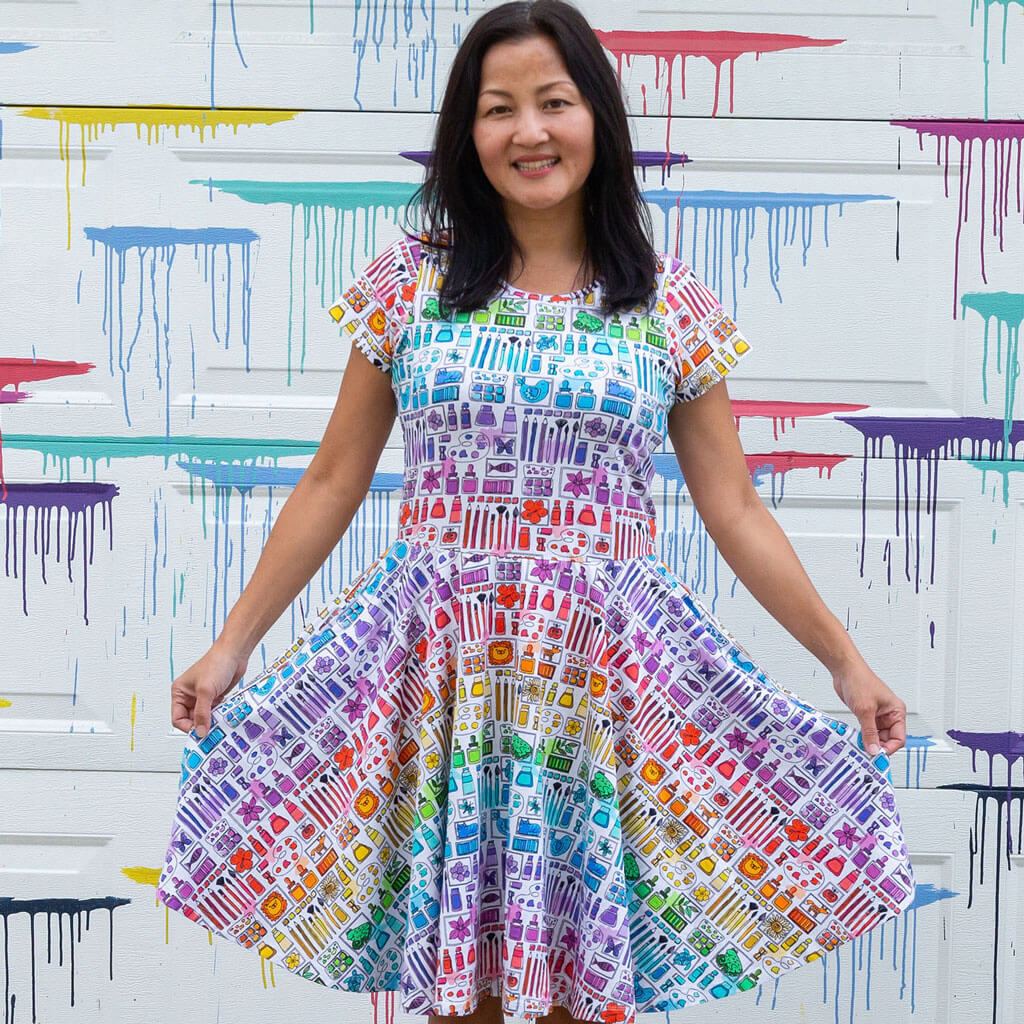 "Smarty Paints" Rainbow Art Supplies Adult Super Twirler Dress with Pockets