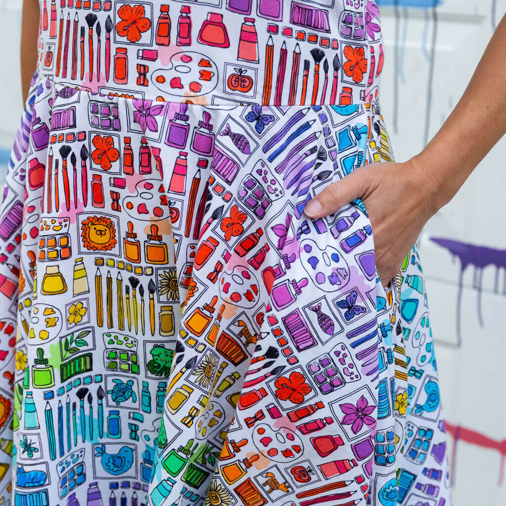 "Smarty Paints" Rainbow Art Supplies Adult Super Twirler Dress with Pockets