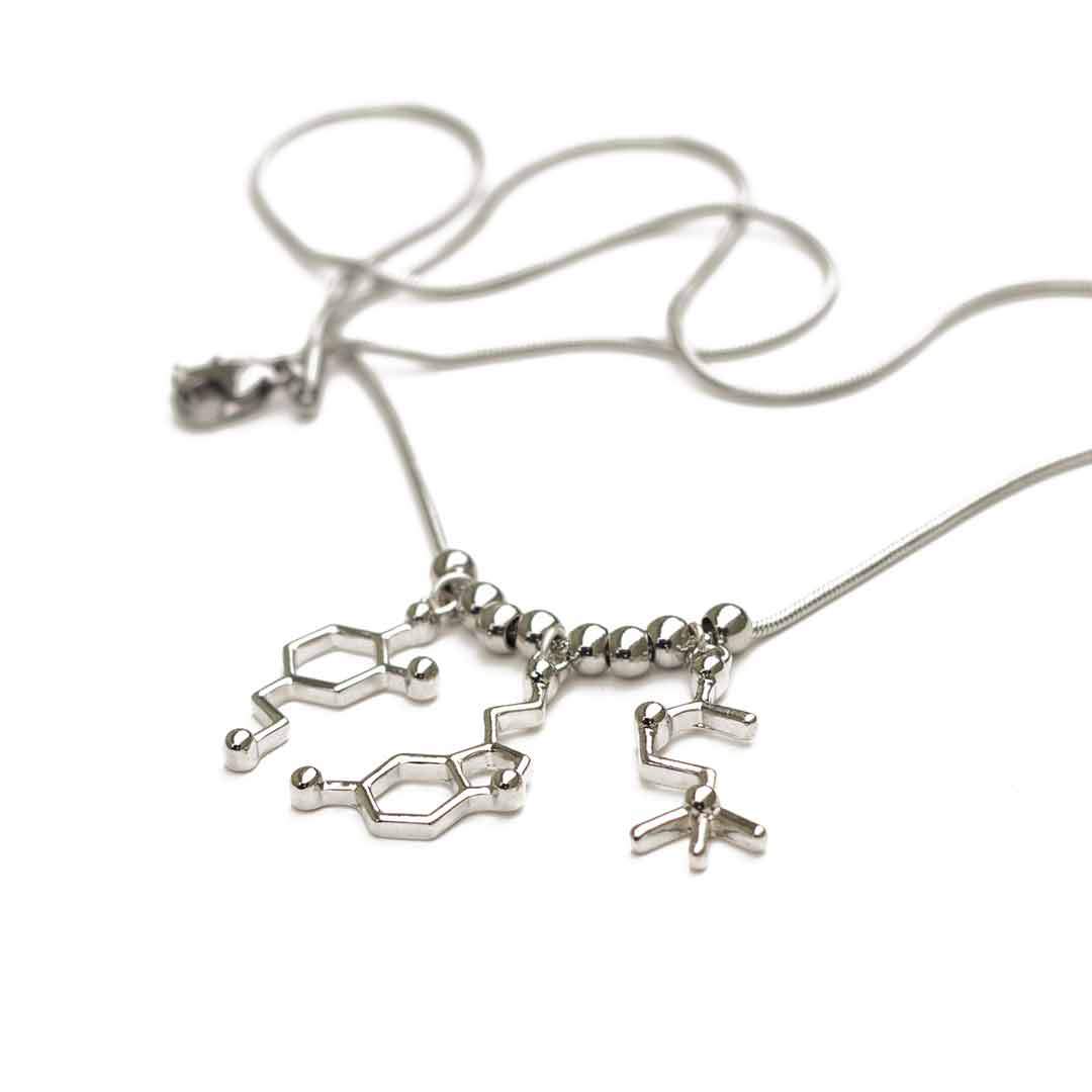 Molecules Neurotransmitter Necklace | Dopamine, Serotonin, & Acetylcholine Pendant